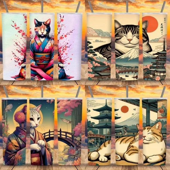 Kimono Cats 20oz Tumbler Wraps - PNG Bundle of 75