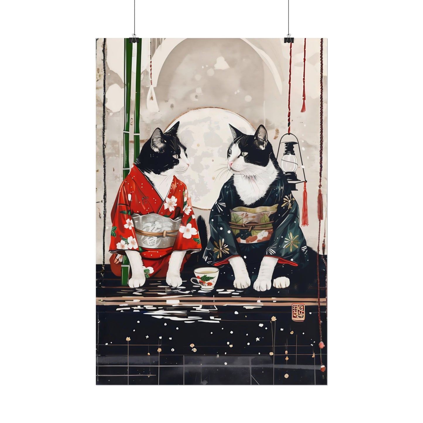 Japanese Kimono Cats Rolled Poster – Tuxedo Cats