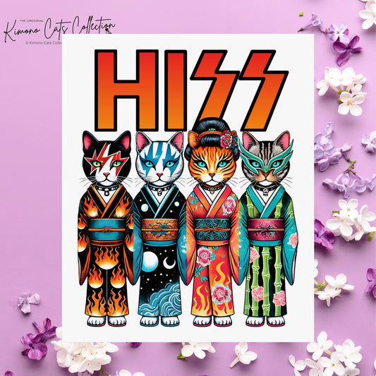 Lustiges Katzenposter - HISS Cats in Kimonos