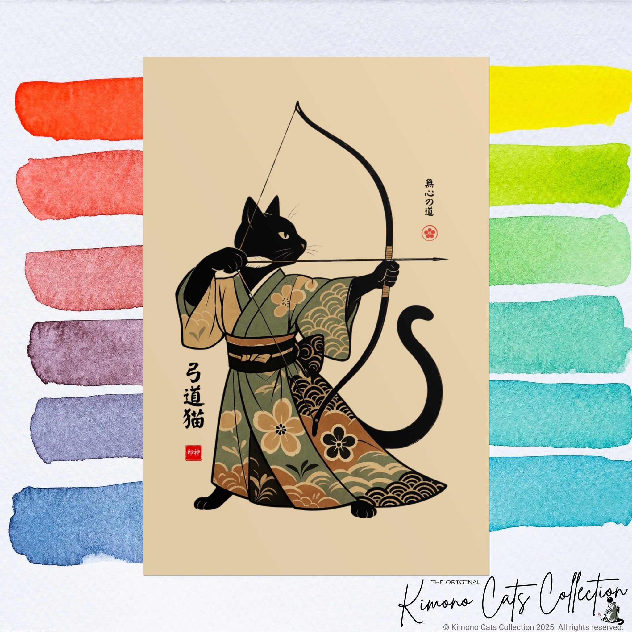 Kyūdō Cat Wall Art – The Way of No-Mind (弓道猫 • 無心の道)