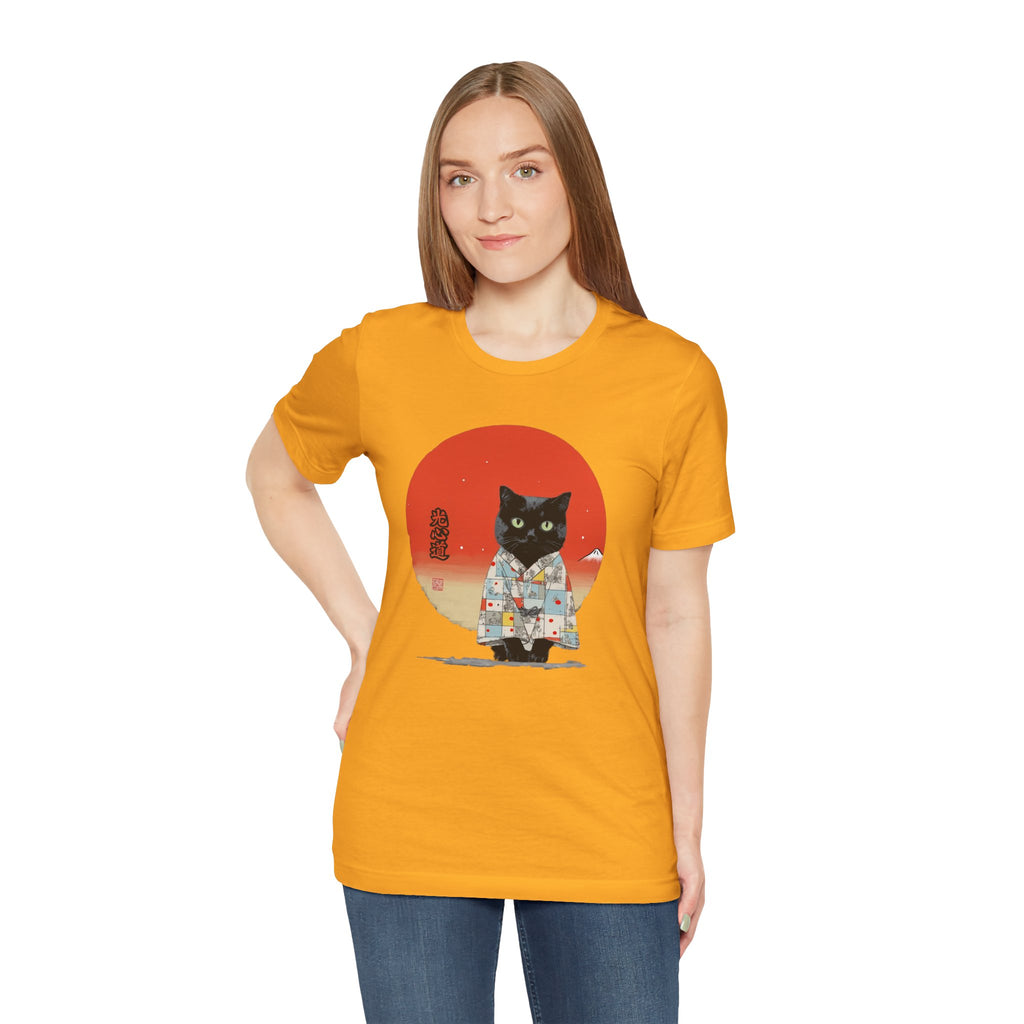 Black Cat Kimono Tee Shirt, Cute Cat Shirt, Unisex T-Shirt, Animal Lovers Gift, Japanese Style Clothing, Unique Cat Fashion