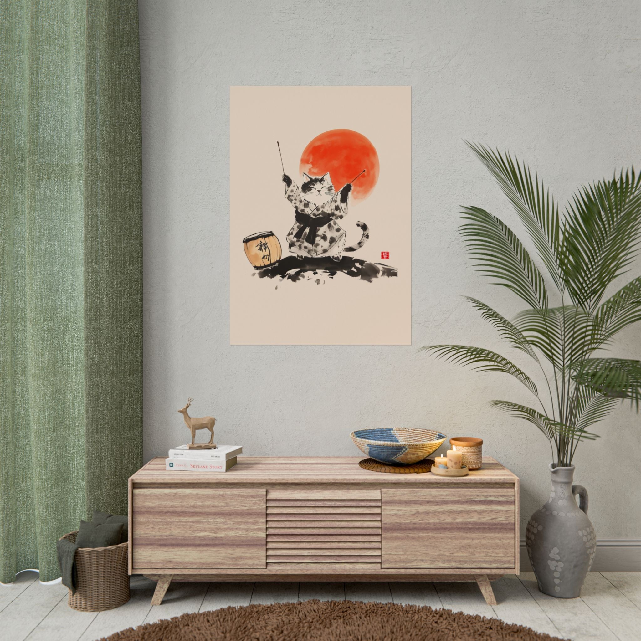 Taiko Drum Cat Wall Art