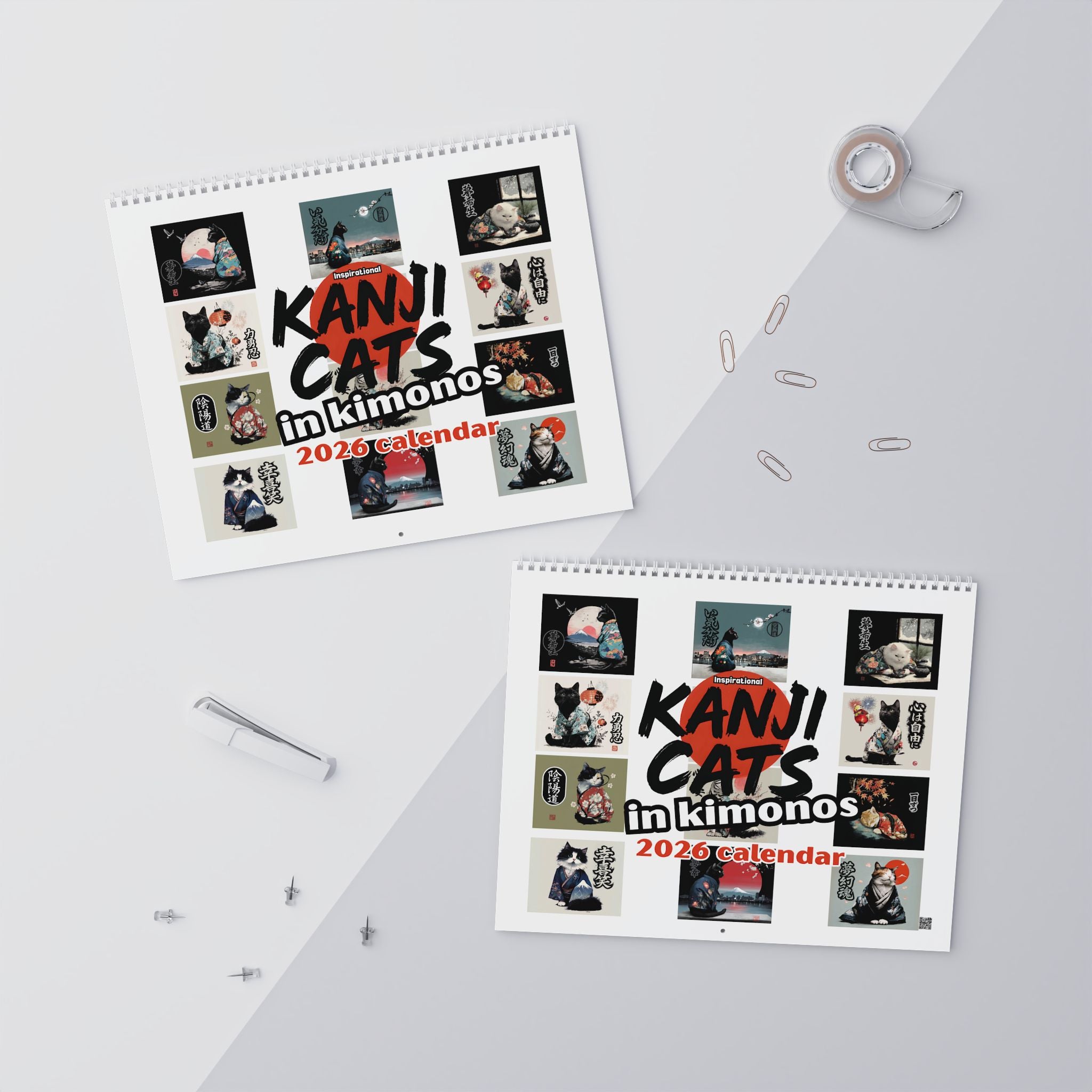 Kanji Cats in Kimonos Wall Calendar, 2026