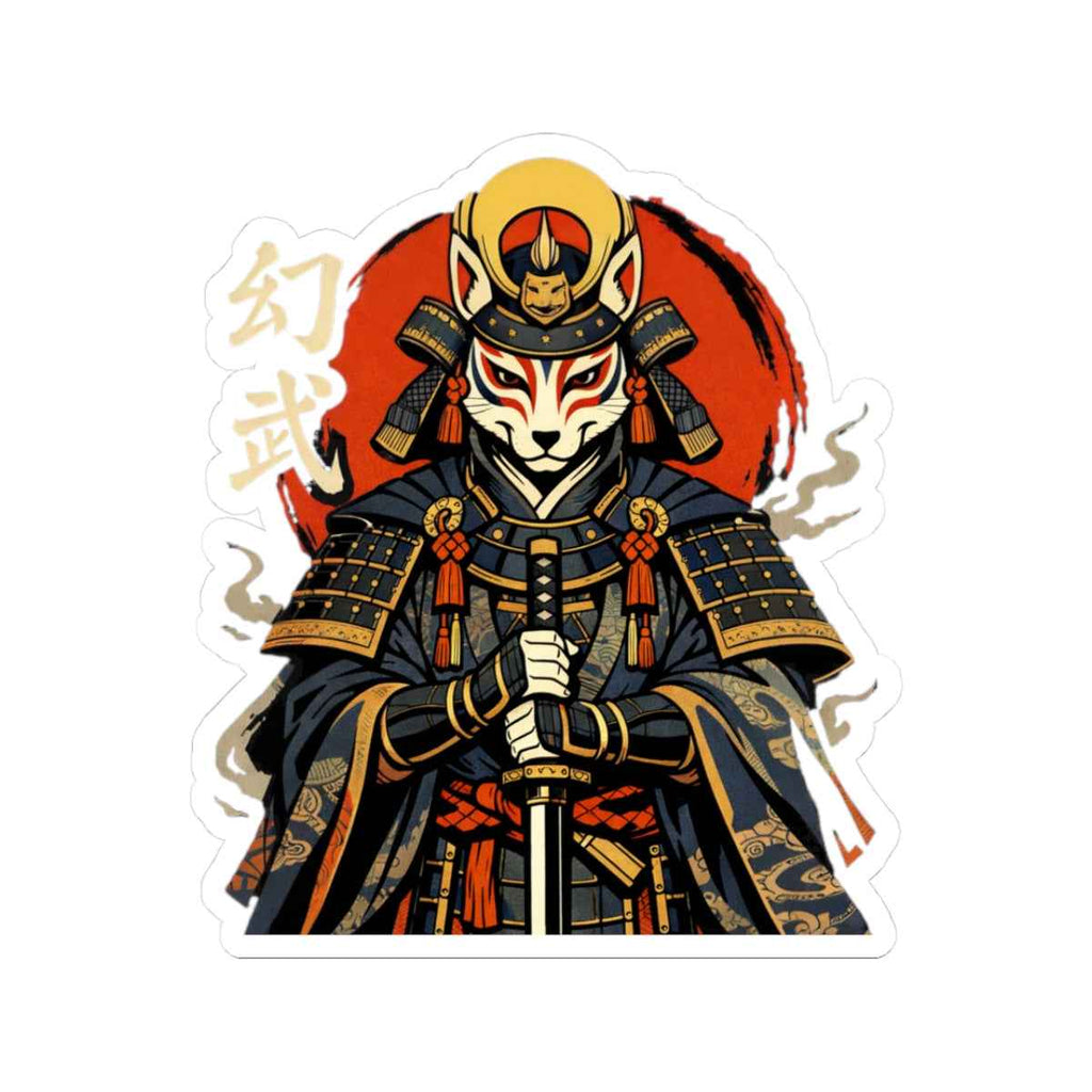 Kitsune Samurai Sticker | Kiss-Cut Vinyl, Japanese Warrior Art
