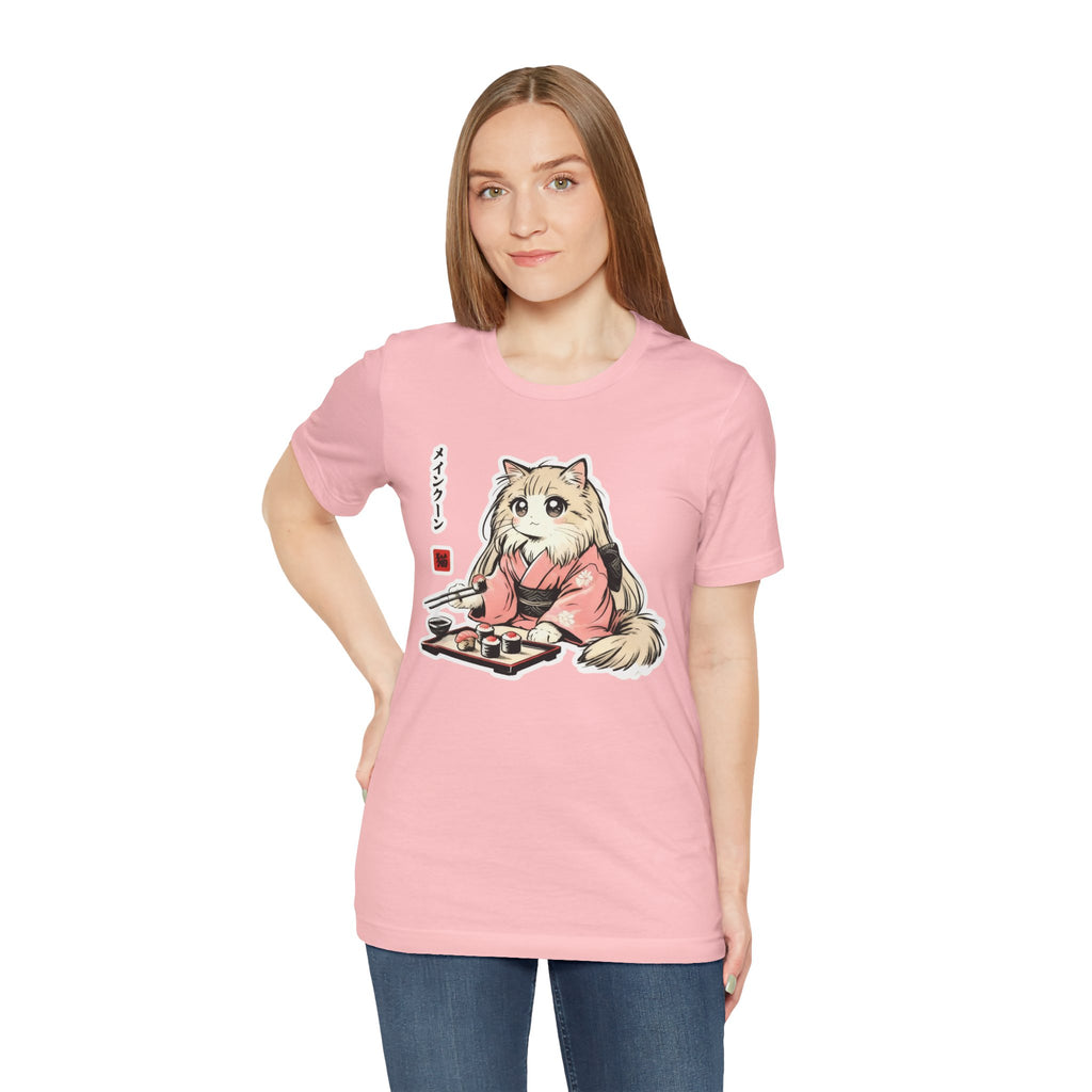 Sushi Lover Cat Shirt - Kawaii Kimono Tee, Maine Coon