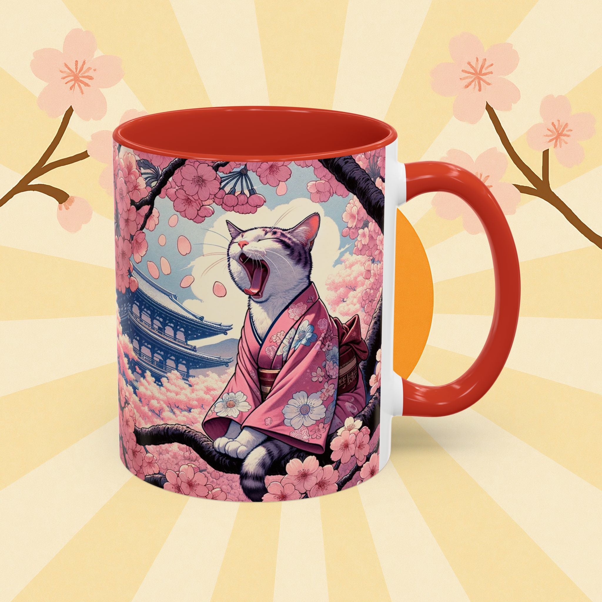 Sakura Cat Coffee Mug in Kimono Design - Kimono Cats Collection