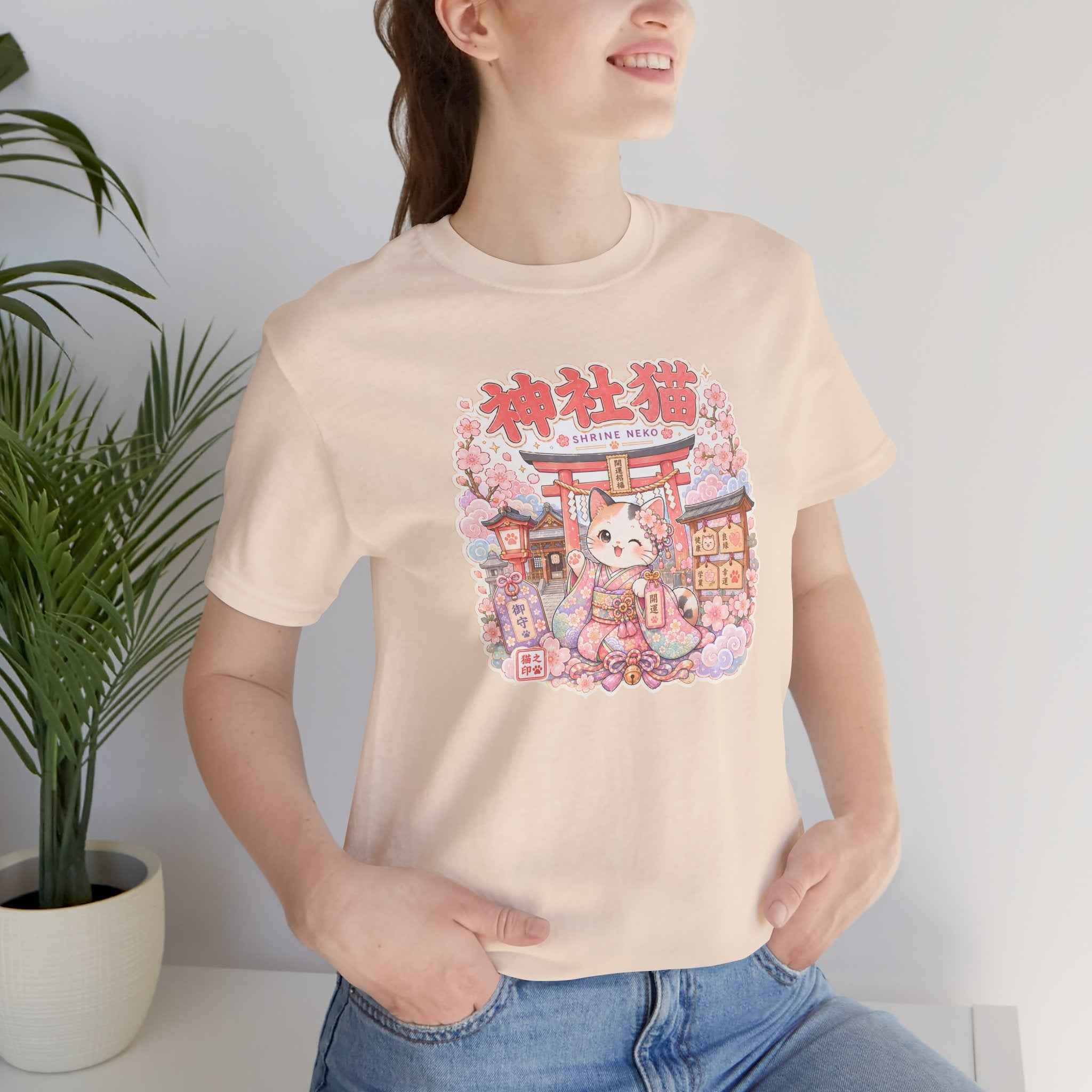Lucky Cat Shrine T-Shirt — Kawaii Maneki Neko Cherry Blossom Tee