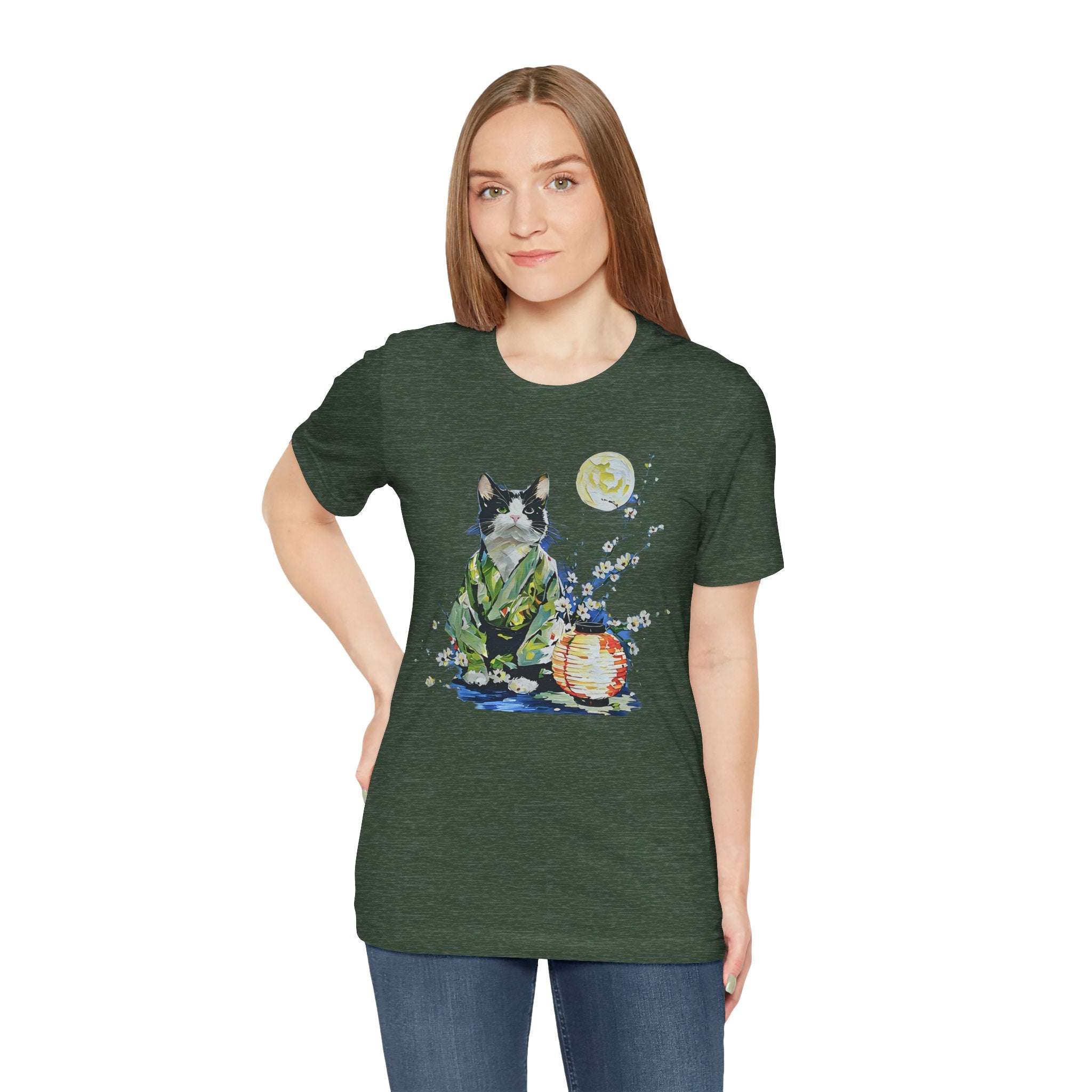 Moon Flower Cat Silhouette T-Shirt | Cat Illustration, Doodle Portrait