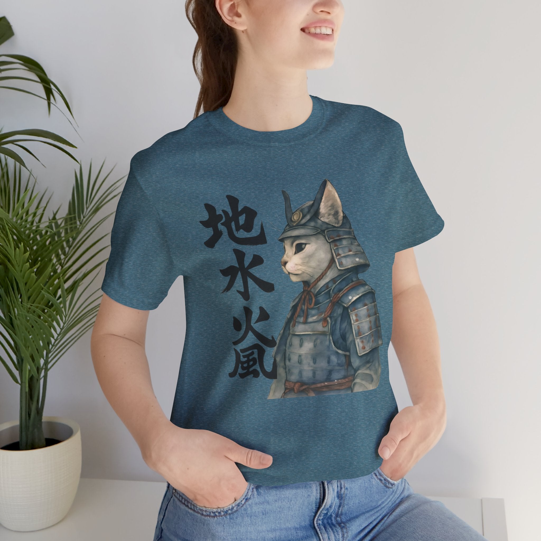 Samurai Cat Watercolor Tee | Japanese Kimono Neko Cat