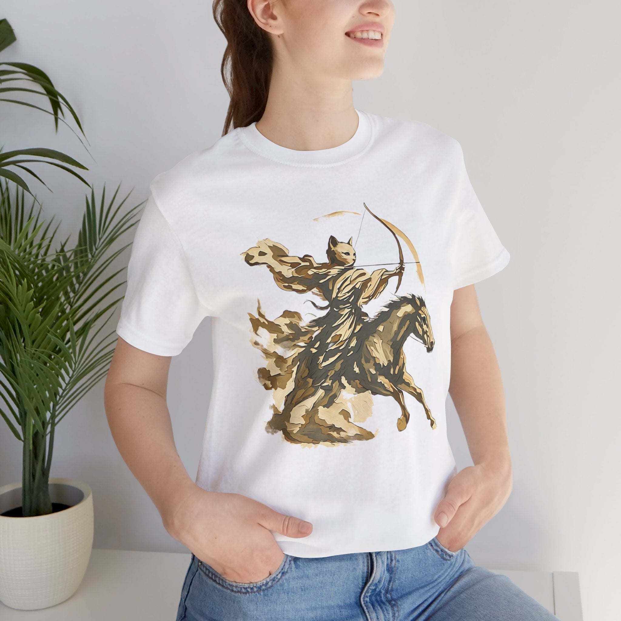 Year of the Horse Archer Cat T-Shirt, Japanese Zodiac Ukiyo-e Ink Wash