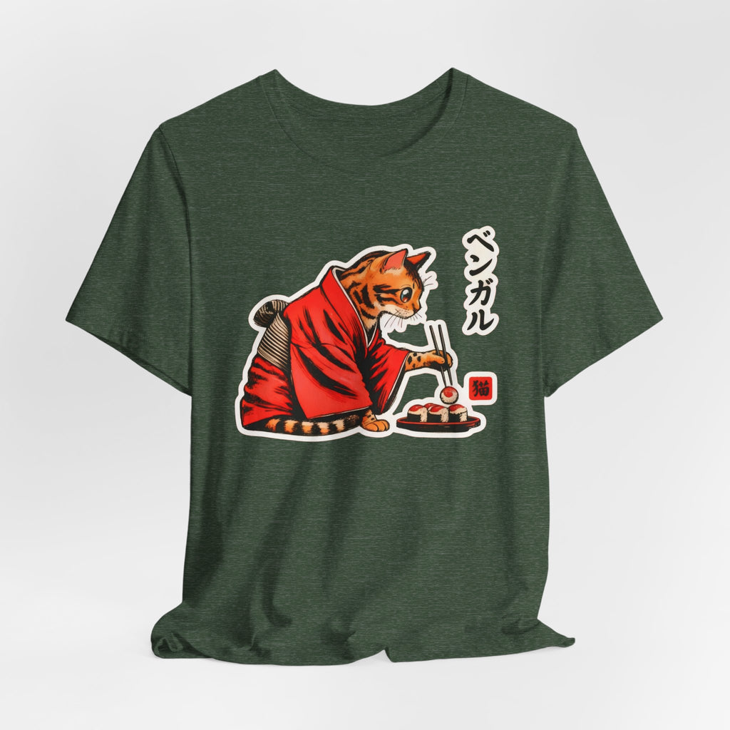 Kimono Sushi Cat Tee - Kawaii Bengal Cat Japanese Shirt