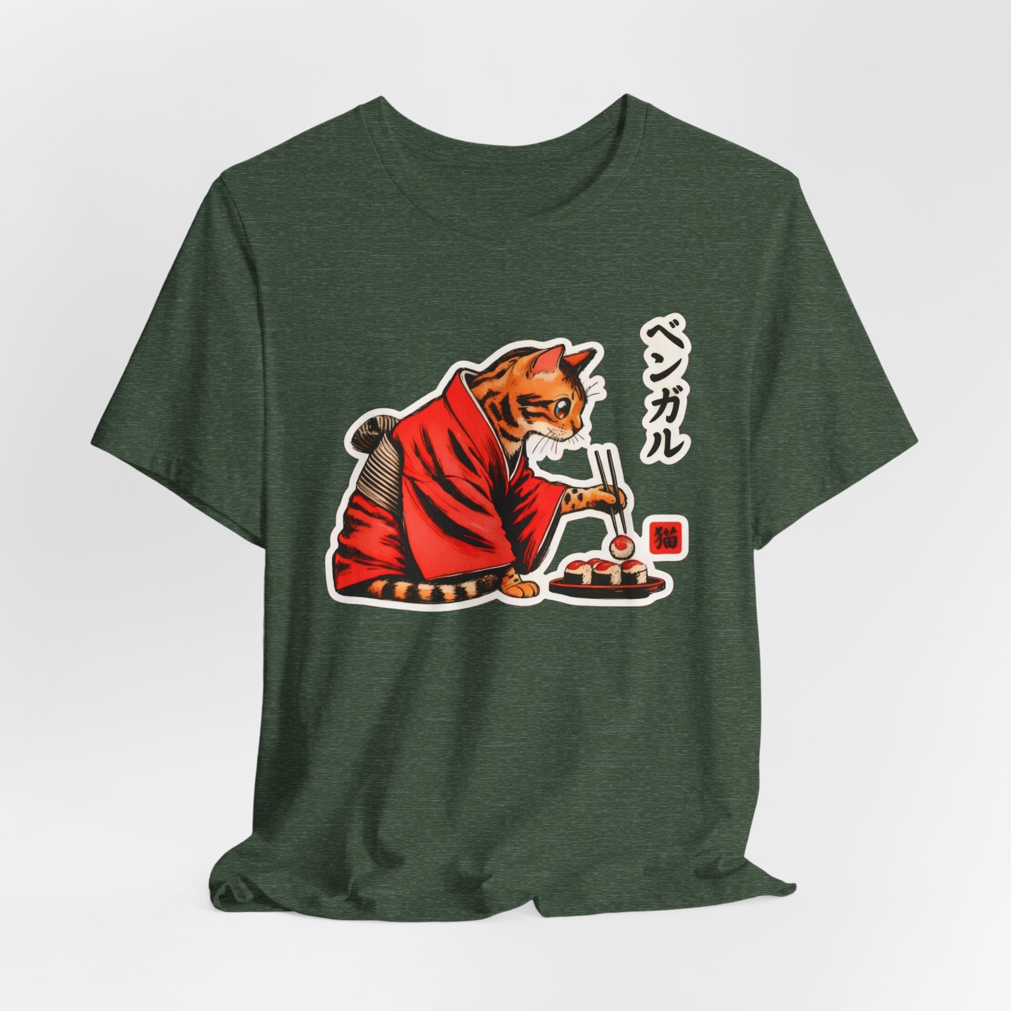 Kimono Sushi Cat Tee - Kawaii Bengal Cat Japanese Shirt