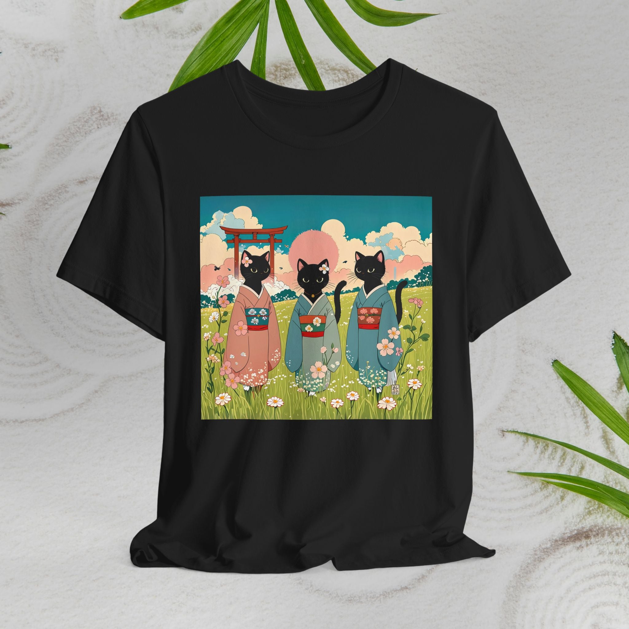 Black Kitty Cats in Japanese Kimonos T-Shirt