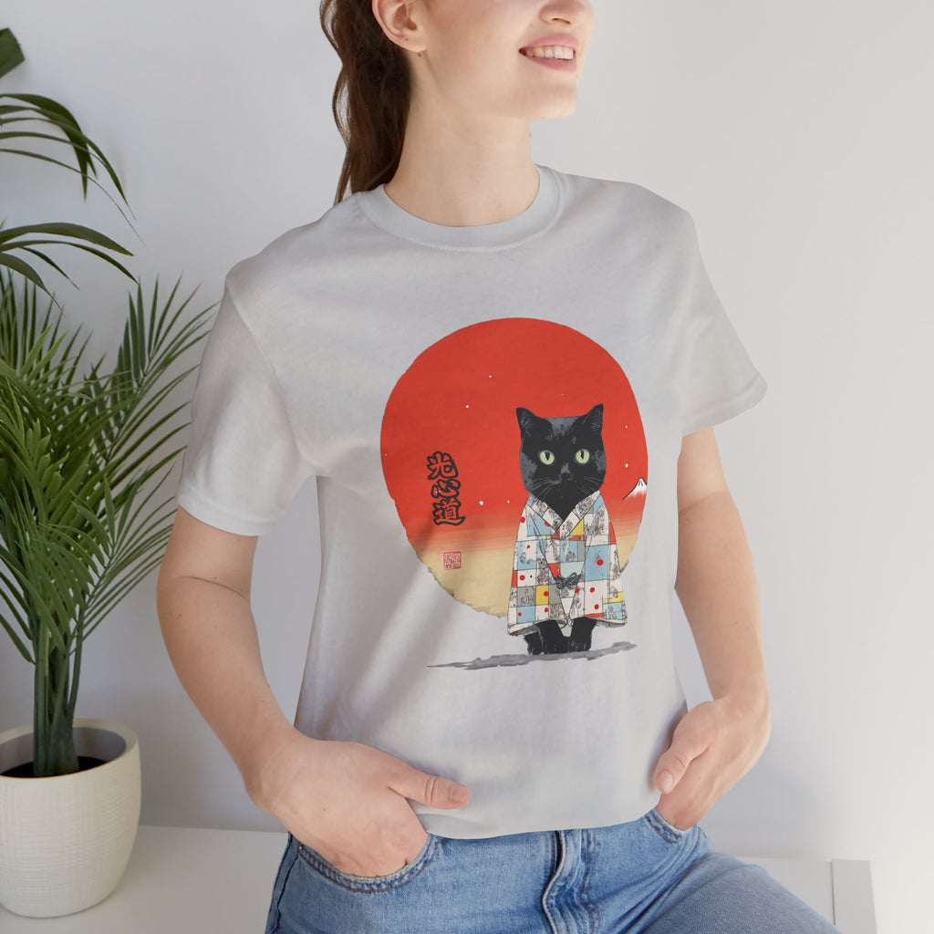 Black Cat Kimono Tee Shirt, Cute Cat Shirt, Unisex T-Shirt, Animal Lovers Gift, Japanese Style Clothing, Unique Cat Fashion