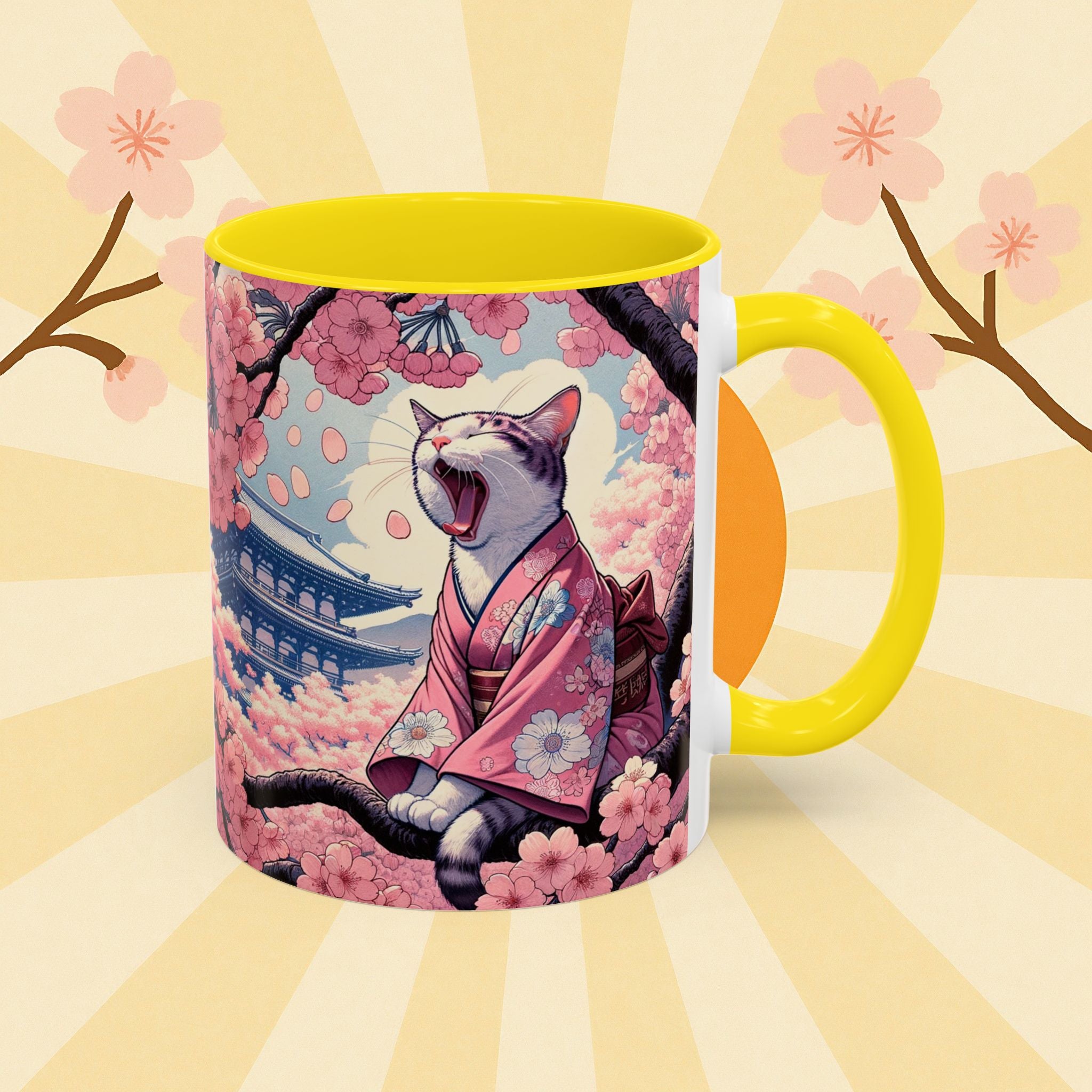 Sakura Cat Coffee Mug in Kimono Design - Kimono Cats Collection