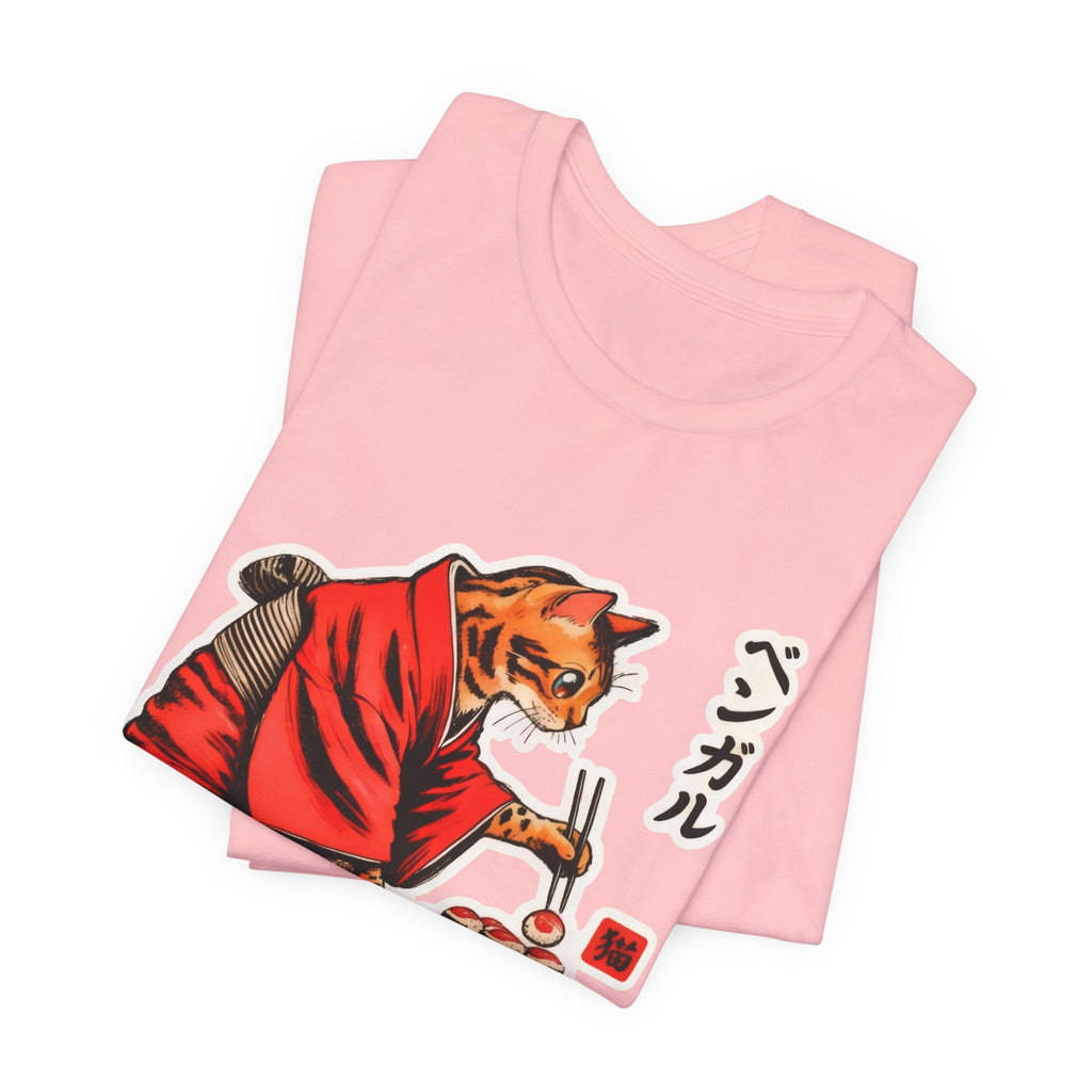 Kimono Sushi Cat Tee - Kawaii Bengal Cat Japanese Shirt