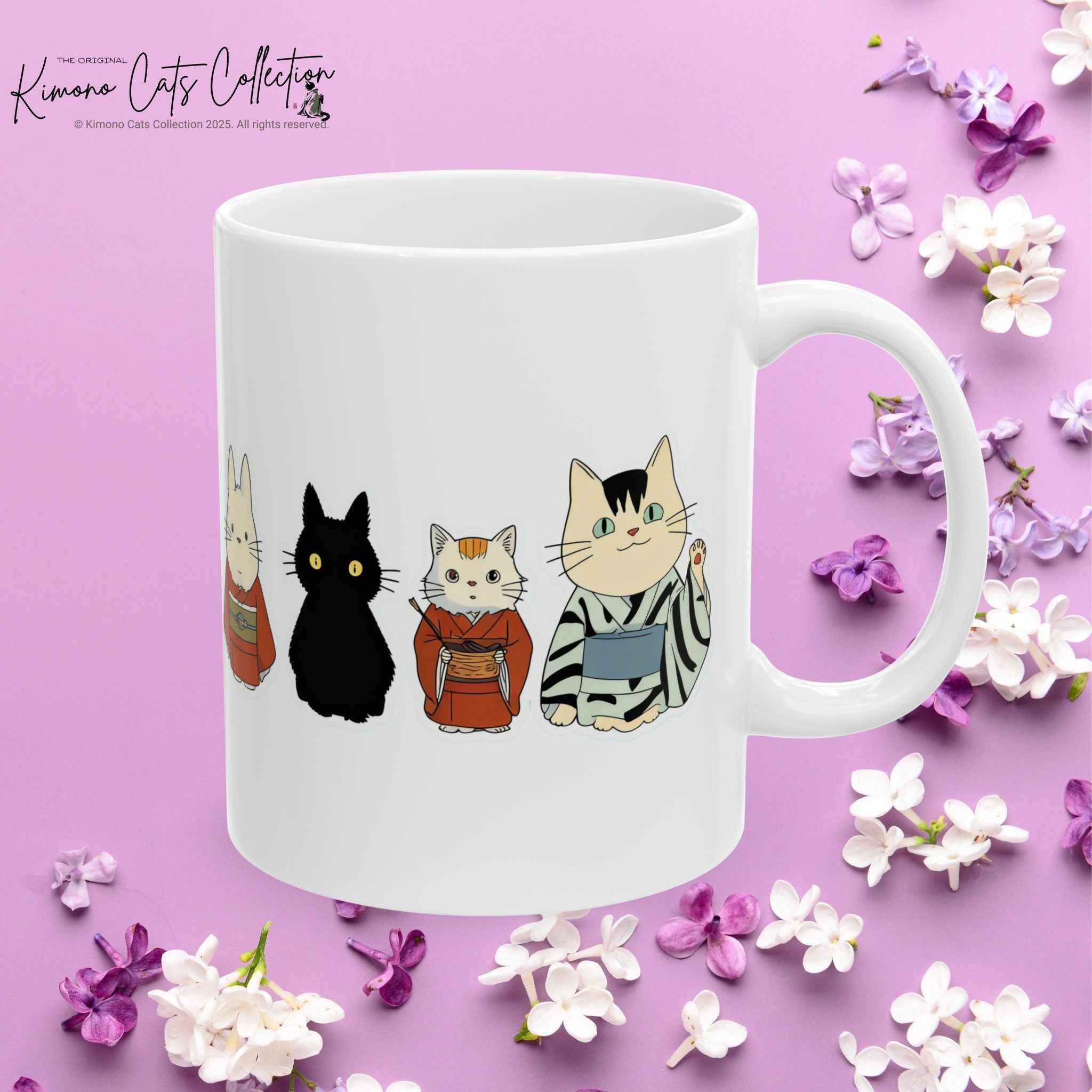 Kawaii Kimono Cats Ceramic Mug - Japan Cats in Kimonos Mug (11oz, 15oz)