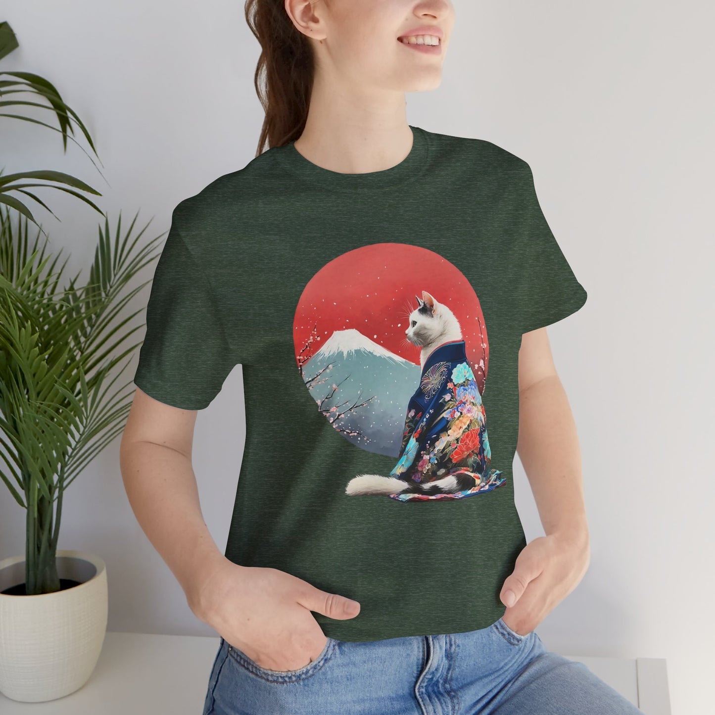 Kimono Cat with Red Sun T-Shirt | Unisex