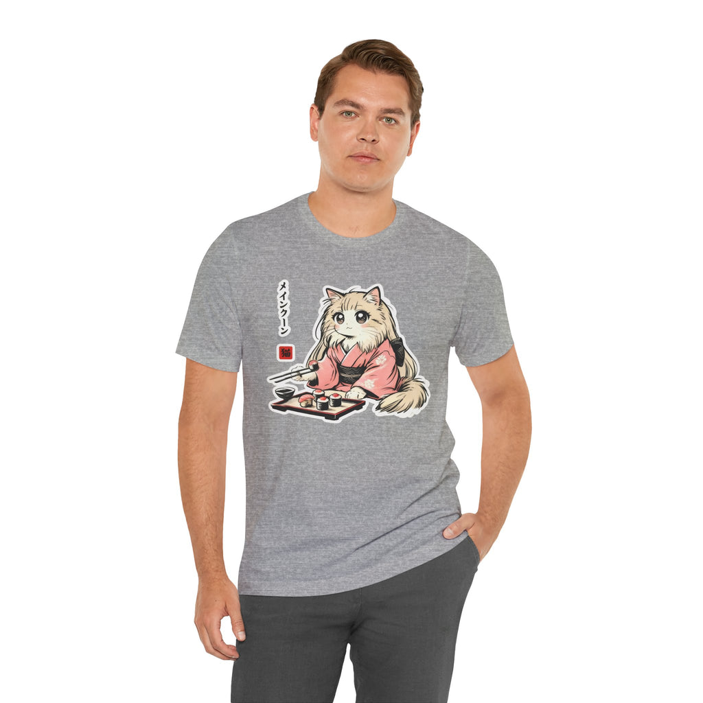 Sushi Lover Cat Shirt - Kawaii Kimono Tee, Maine Coon