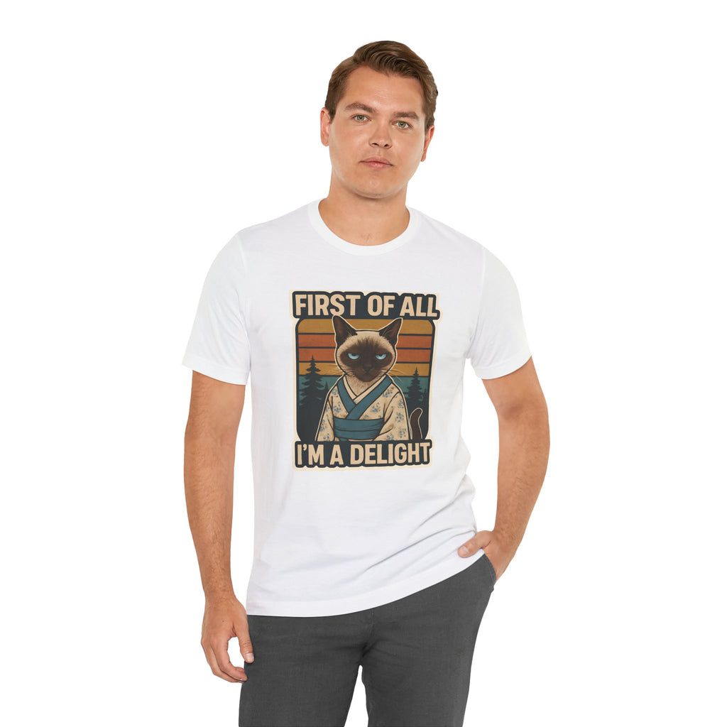 Siamese Cat Samurai "First of All I'm a Delight" T-Shirt