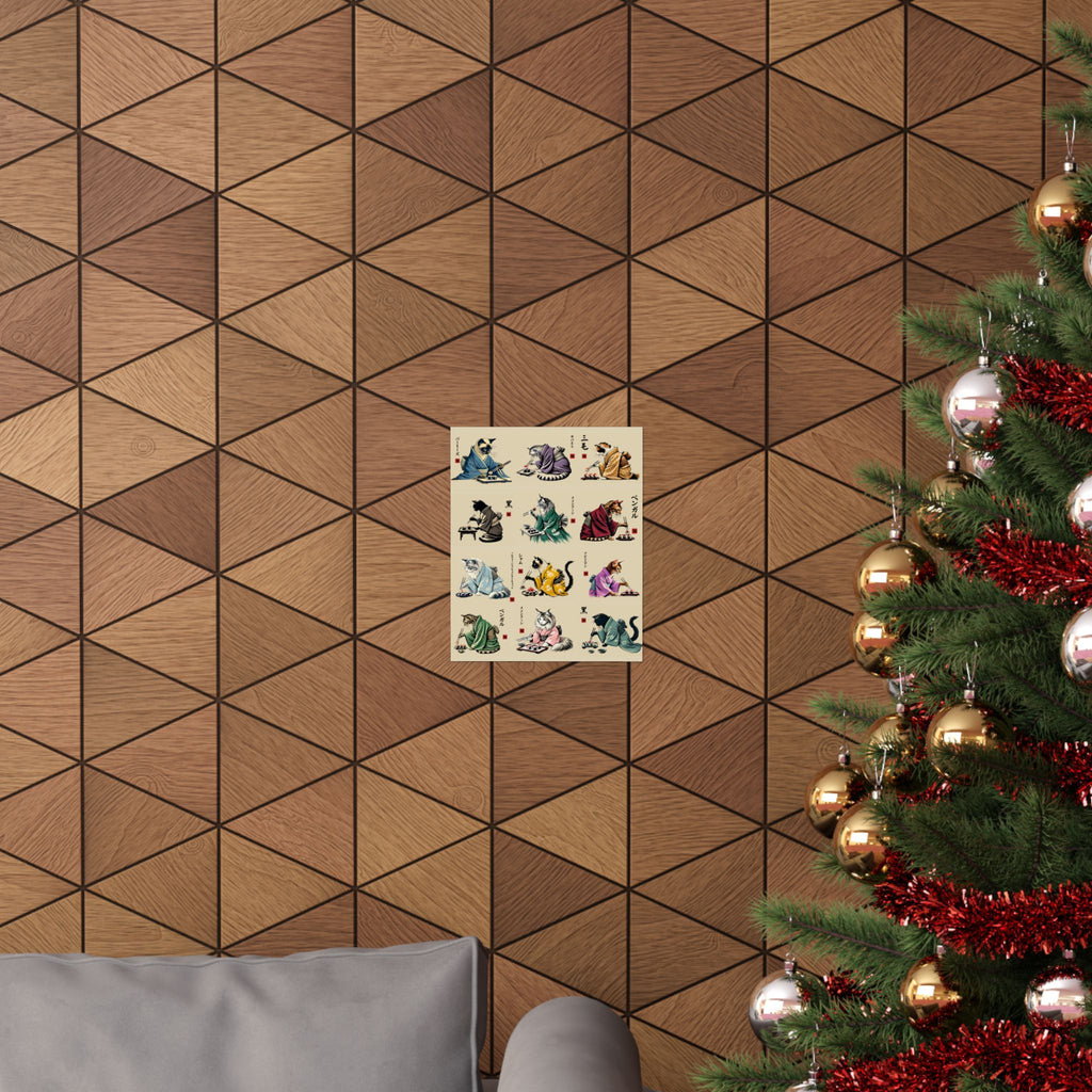 Sushi Cats Zen Poster, Minimalist Sumi-e Wall Art