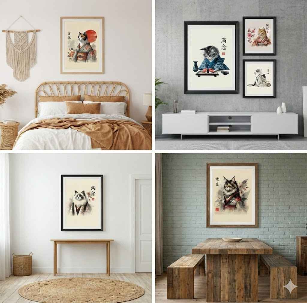The Kimono Cats Collection: 50+ Printable Japanese Wall Art Designs