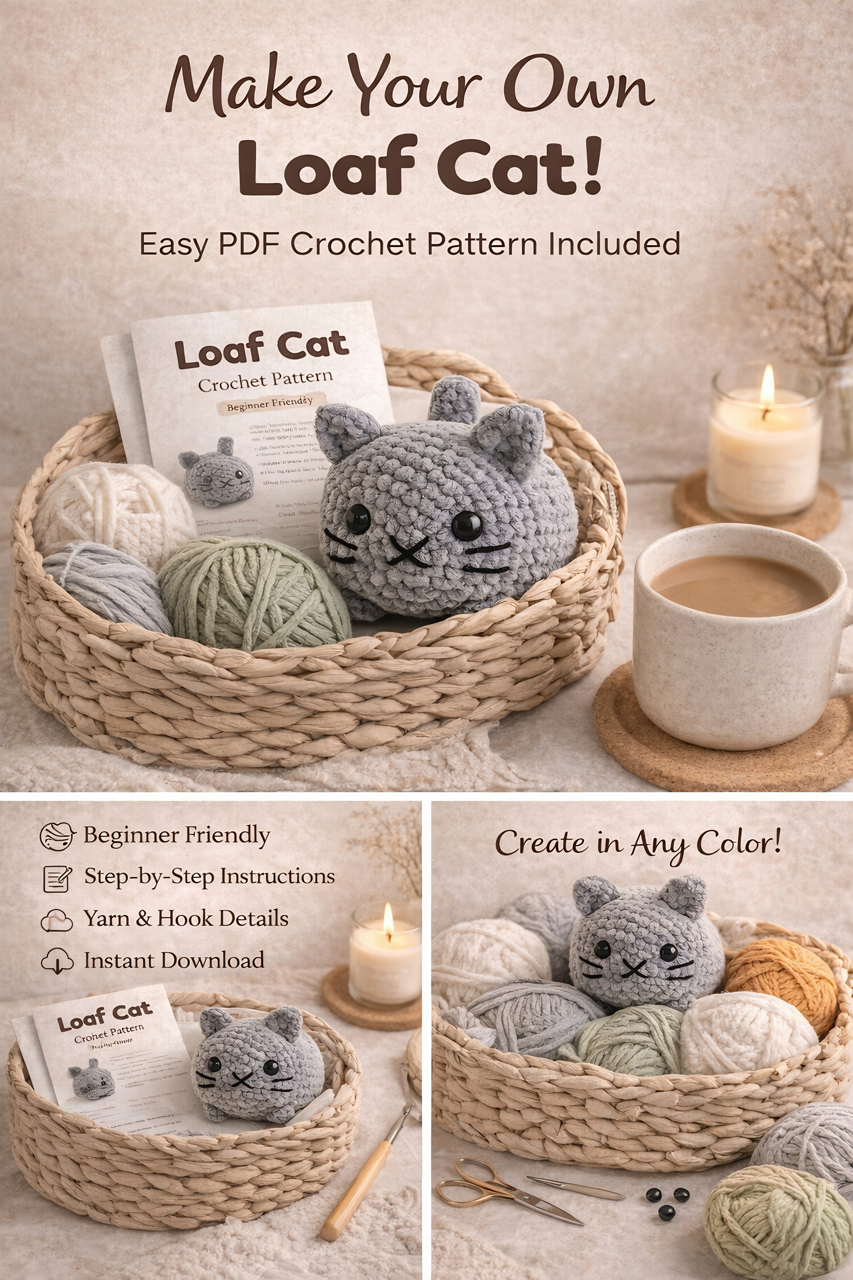 Loaf Cat Crochet Pattern - Easy No Sew Amigurumi Guide
