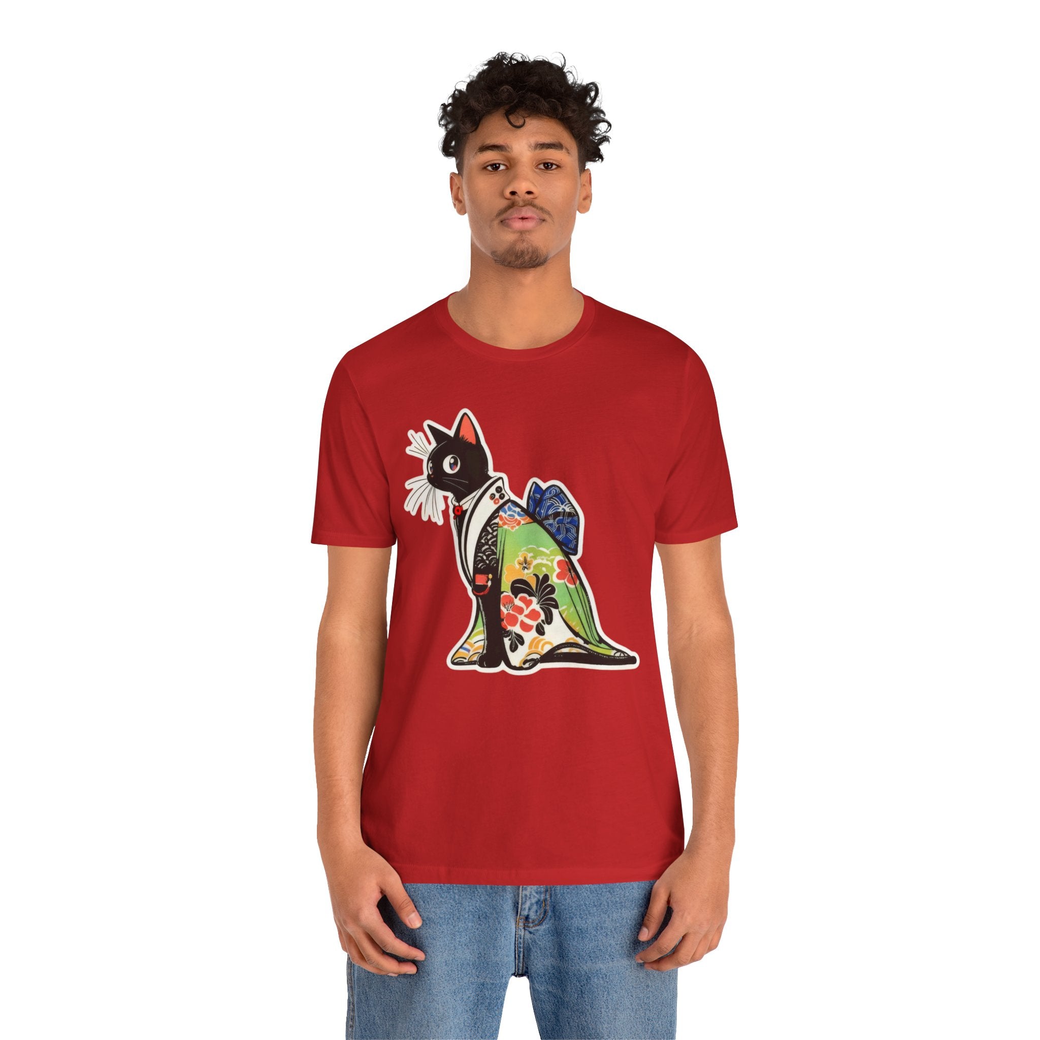 Cat Kimono T‑Shirt — Japanese Floral Black Cat Graphic Tee - Kimono Cats Collection