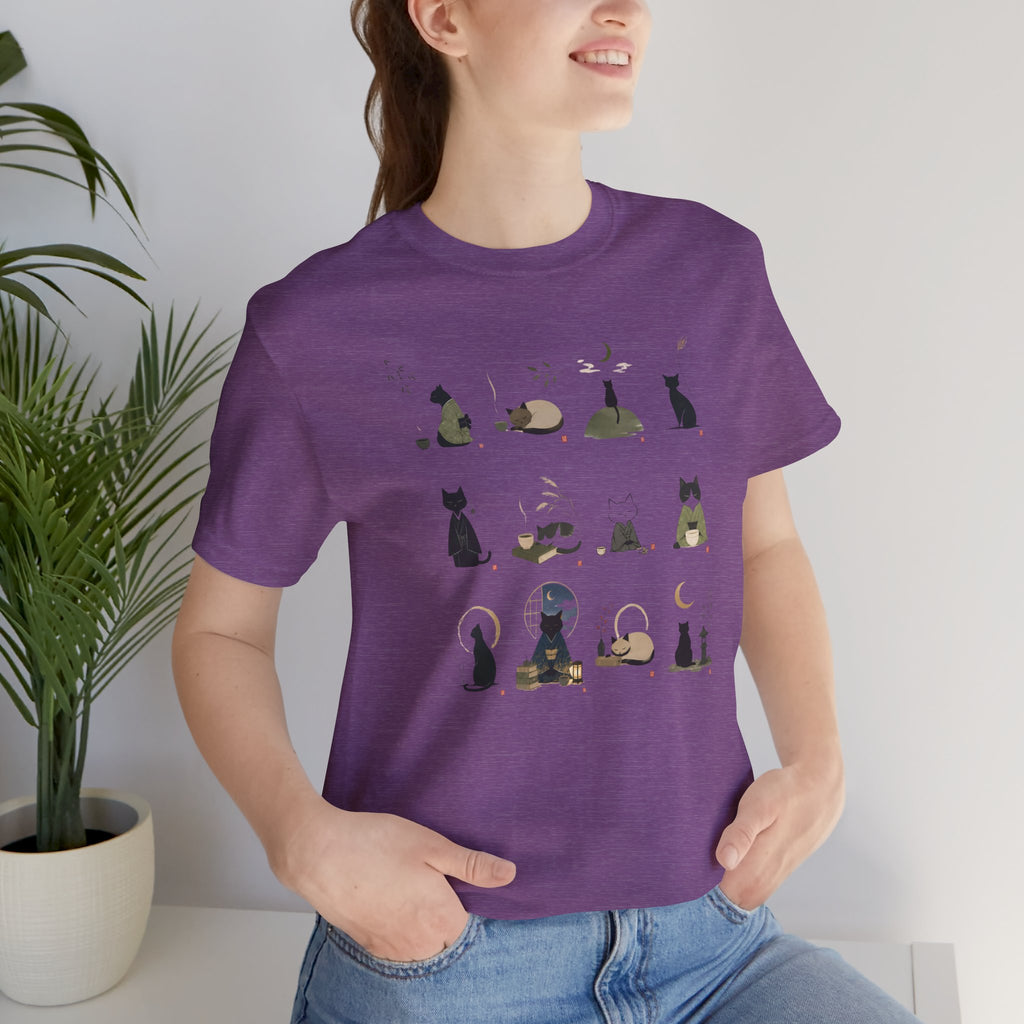Cat Silhouettes Grid Tee - Minimal Nighttime Cat Art T-Shirt