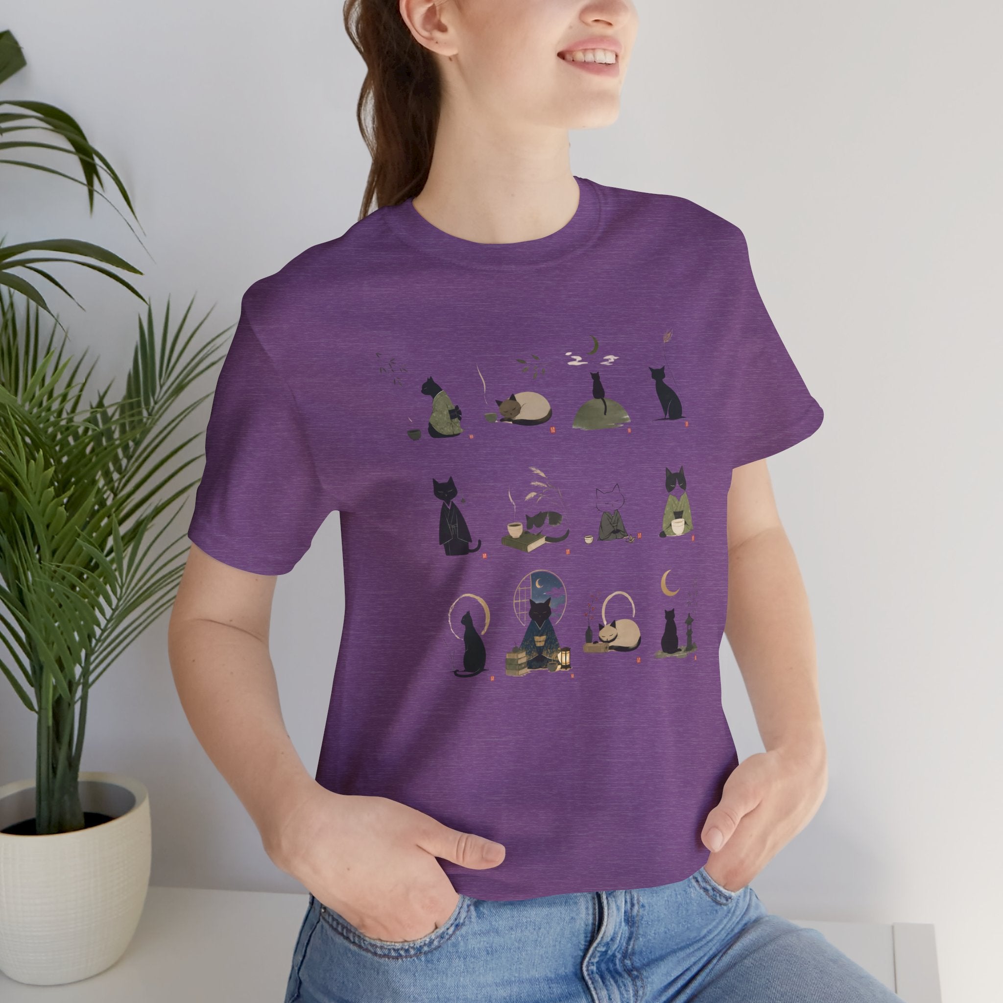 Cat Silhouettes Grid Tee - Minimal Nighttime Cat Art T-Shirt