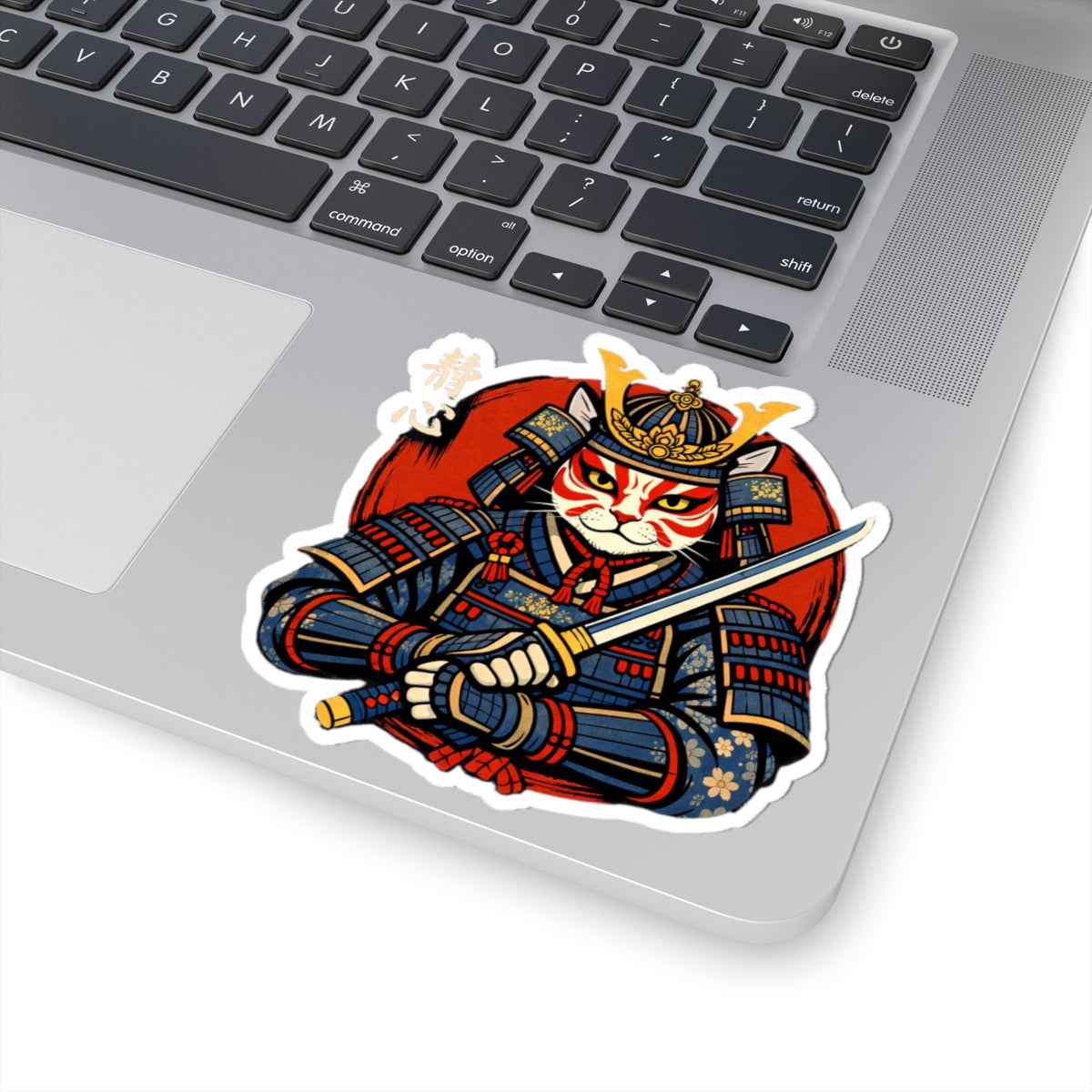 Samurai Cat Illustration Sticker | Kiss-Cut Vinyl Sticker, Anime Warrior Decal