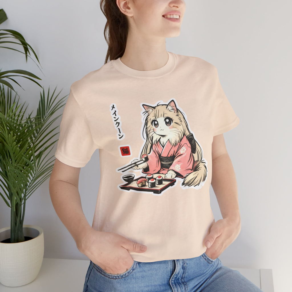 Sushi Lover Cat Shirt - Kawaii Kimono Tee, Maine Coon