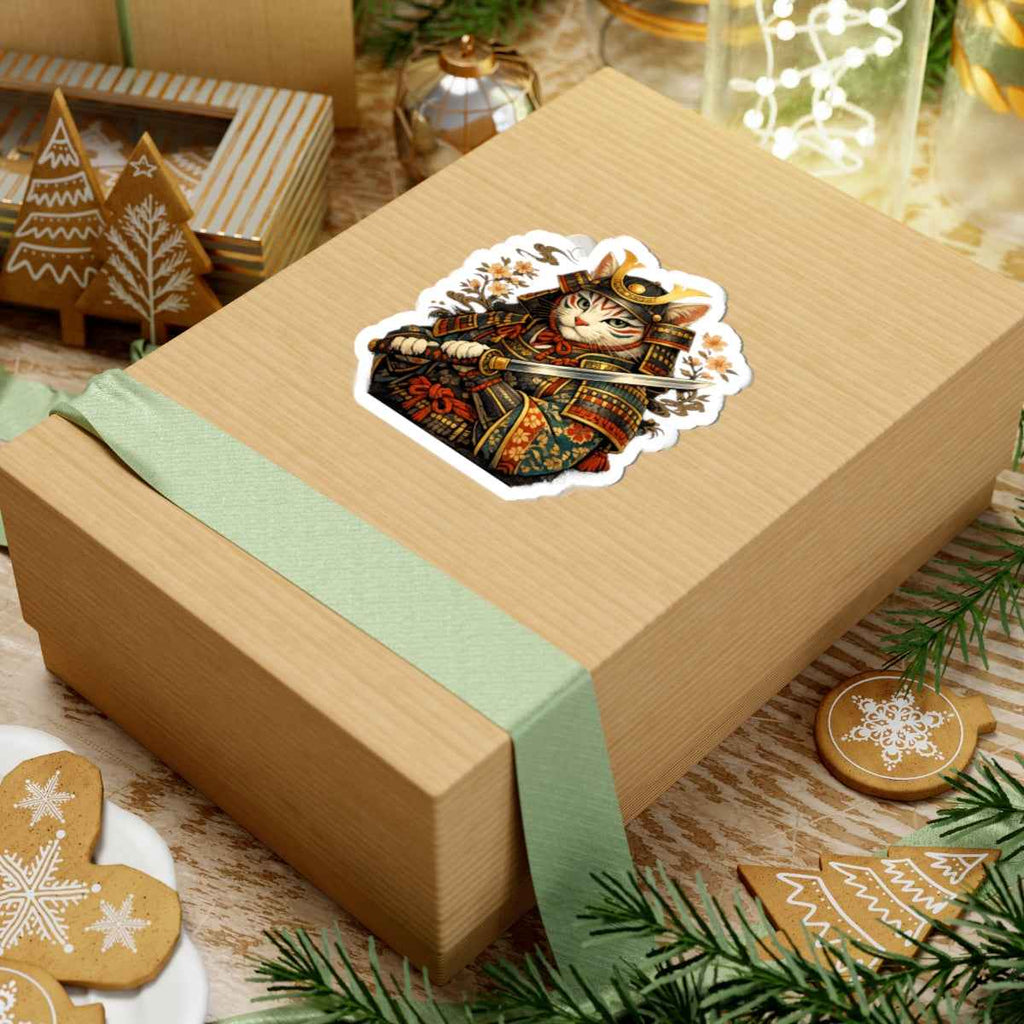 Samurai Cat Kiss-Cut Stickers | Armor, Katana, Floral