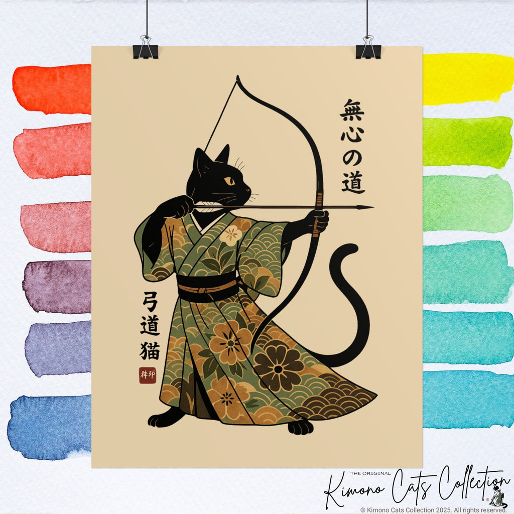 Kyūdō Cat Wall Art – The Way of No-Mind (弓道猫 • 無心の道)