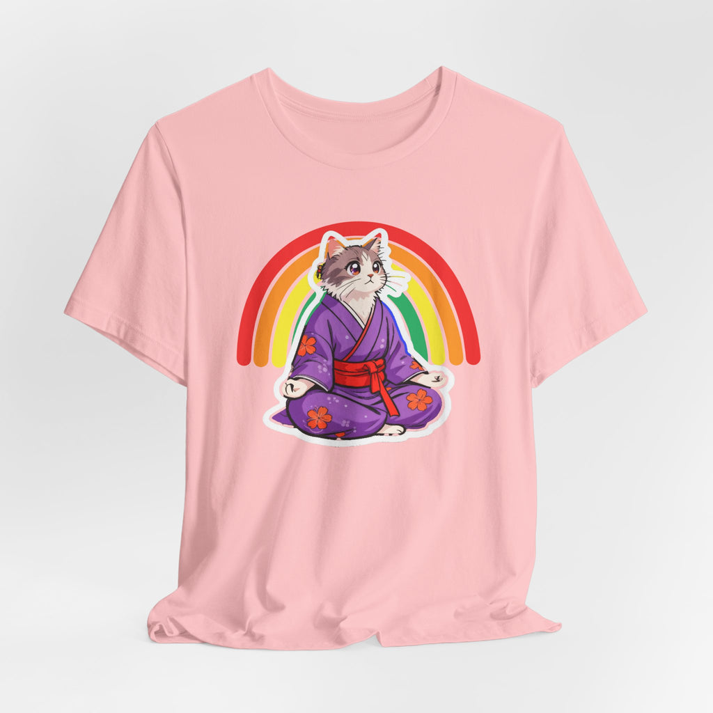 Rainbow Zen Cat Tee | Japanese Meditation Neko Kimono Shirt - Kimono Cats Collection