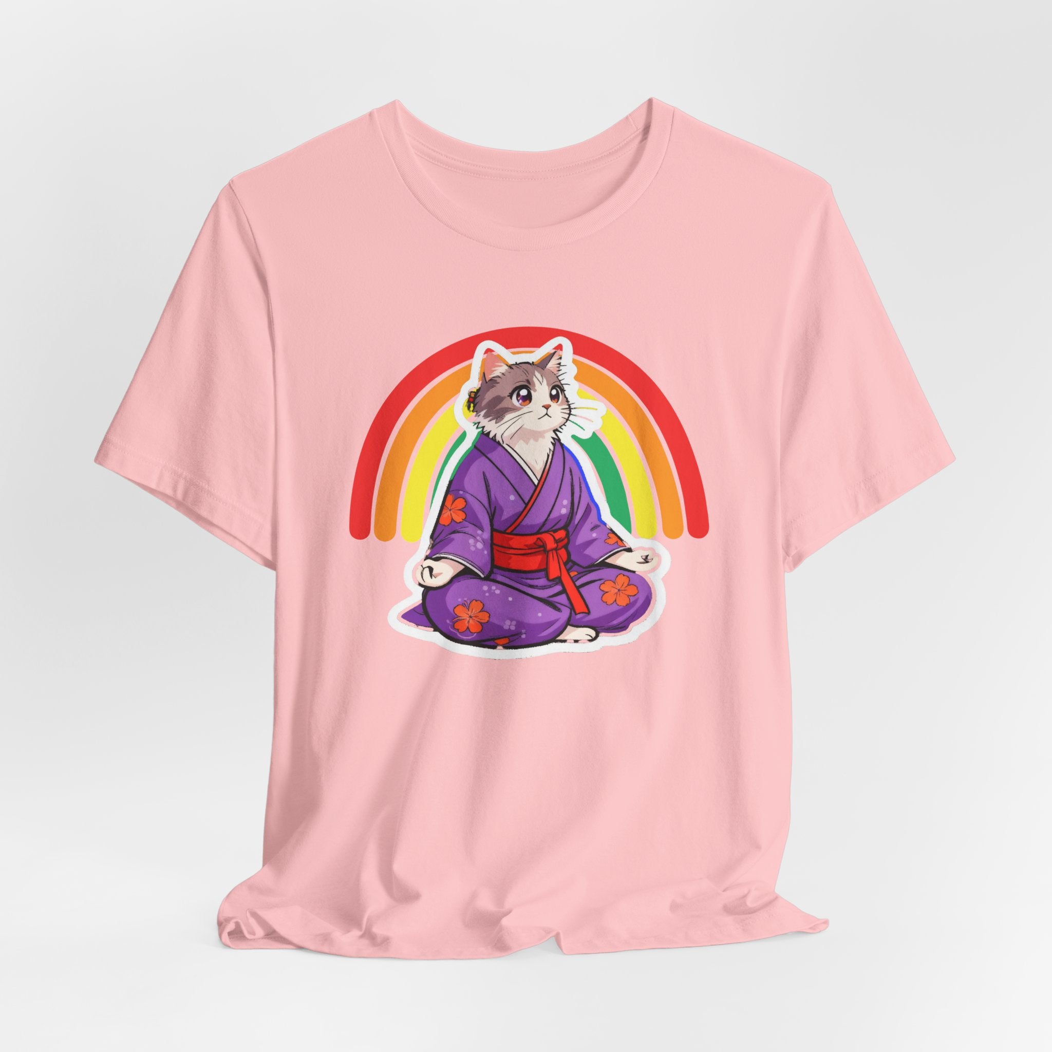 Rainbow Zen Cat Tee | Japanese Meditation Neko Kimono Shirt - Kimono Cats Collection