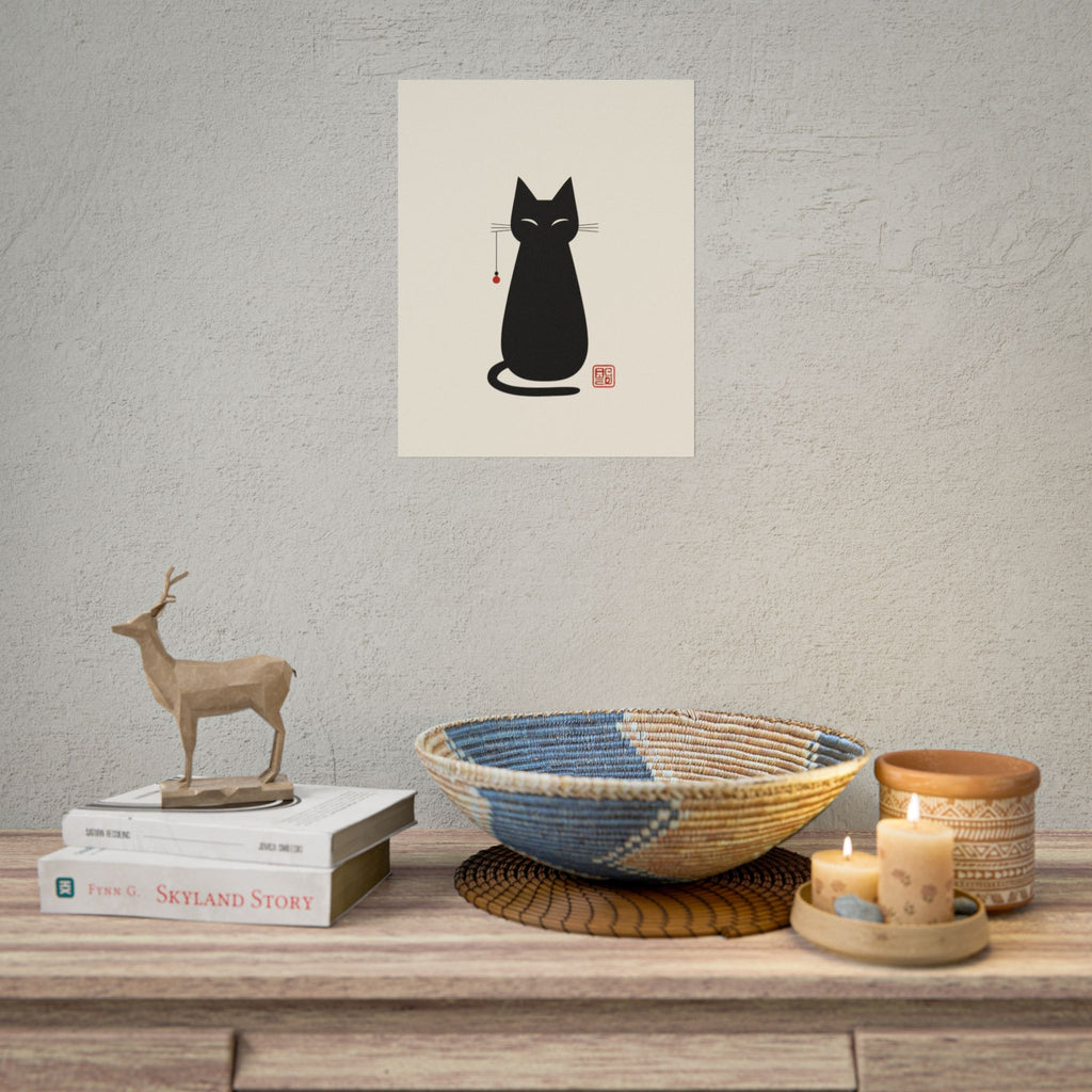 Minimal Black Cat Poster | Rolled Poster, Japanese Ink Style