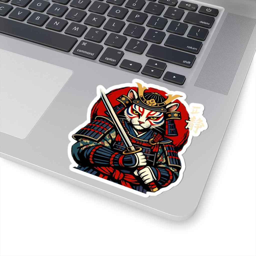 Samurai Cat Illustration Kiss-Cut Sticker | Warrior Kitty Vinyl Decal