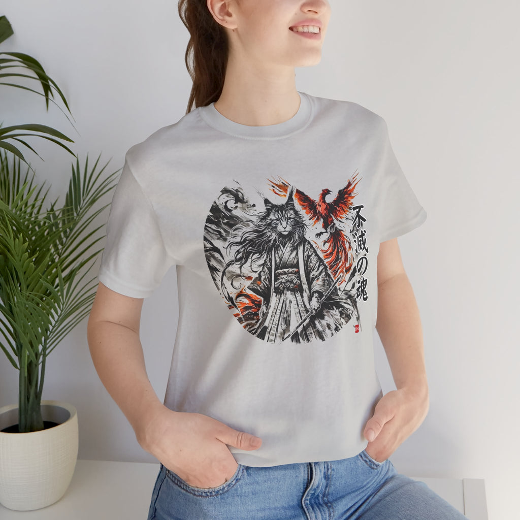 Indestructible Soul – 不滅の魂 | Samurai Cat & Phoenix T-Shirt