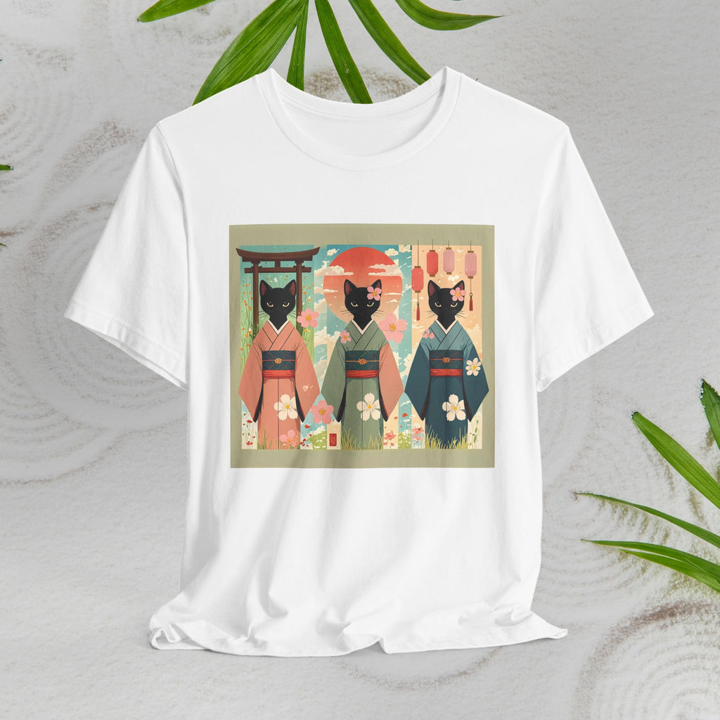 Cute Japanese Black Kitty Cats in Kimonos T-Shirt