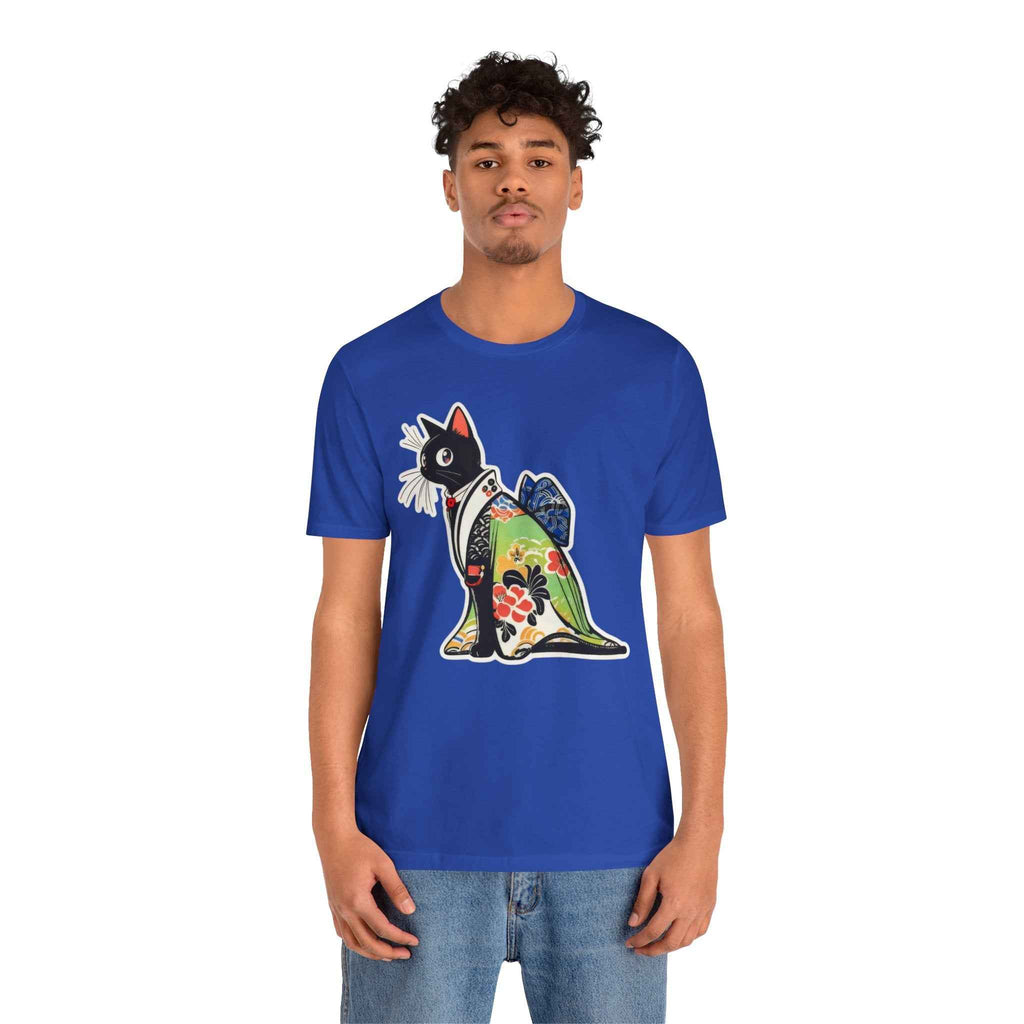 Cat Kimono T‑Shirt — Japanese Floral Black Cat Graphic Tee