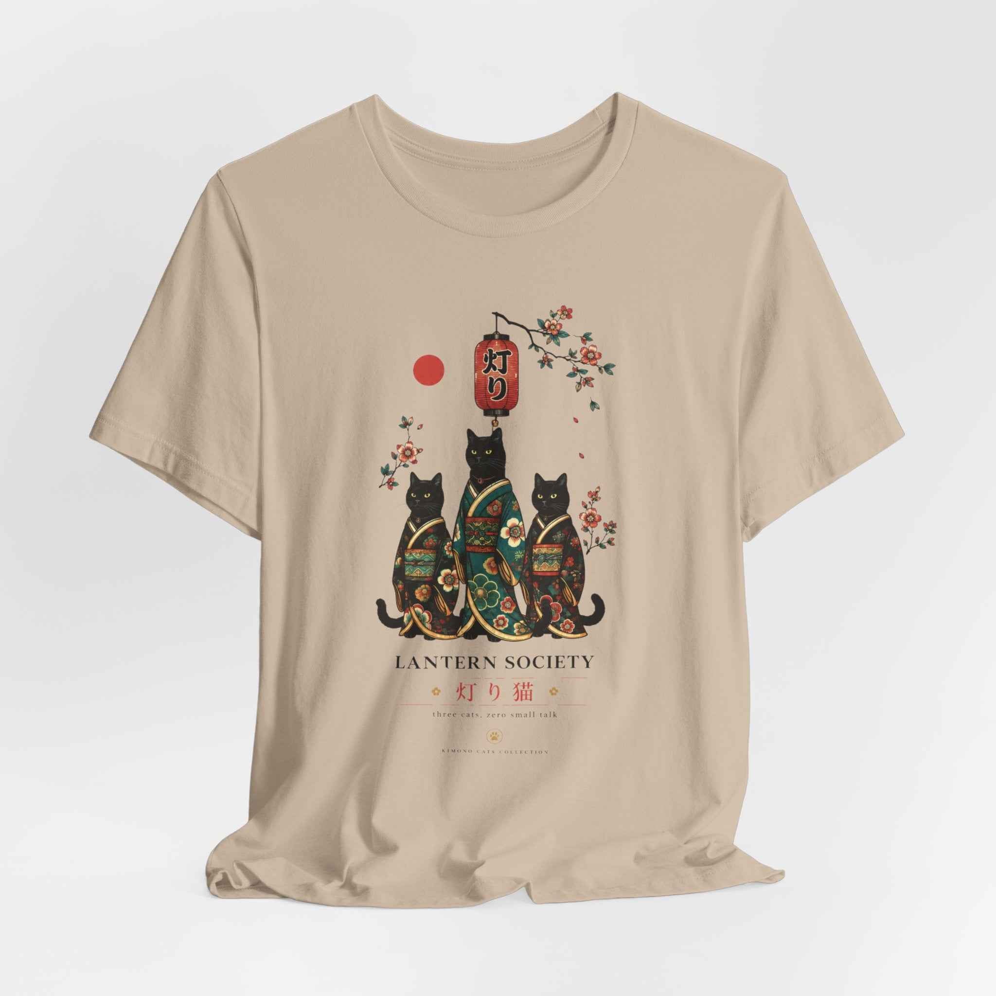 Lantern Society Cat Tee — Japanese Sakura Black Cats Graphic T-Shirt