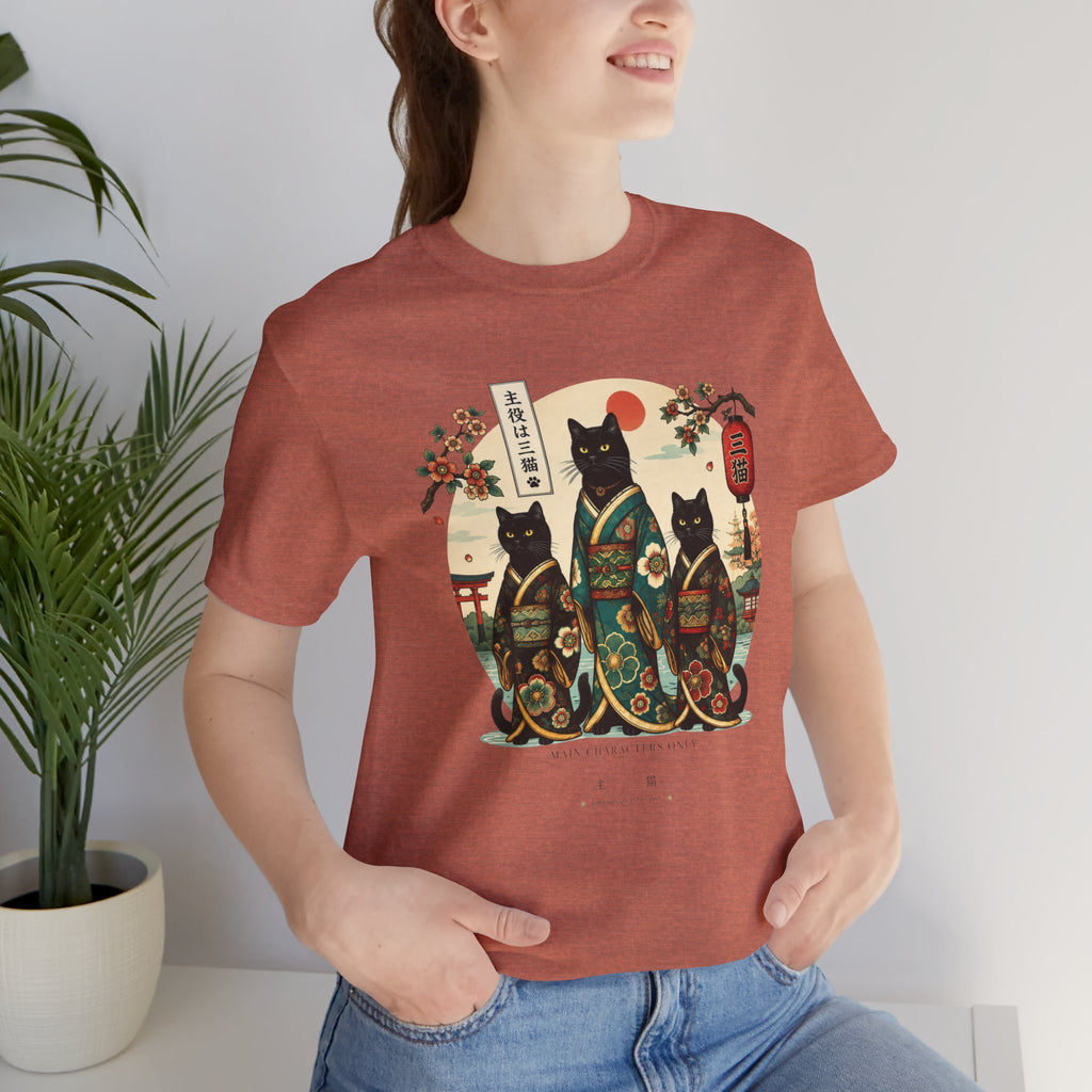 Japanese Lucky Cat Trio T-Shirt — Ukiyo-e Style Maneki Neko Graphic Tee