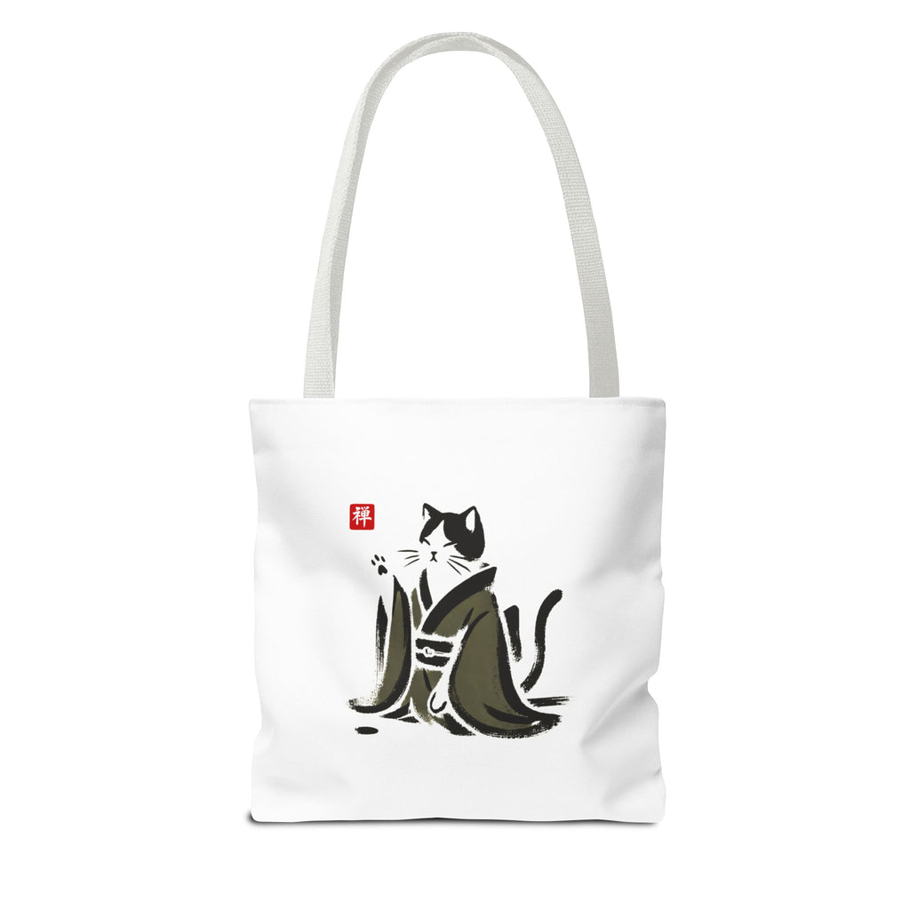 Zen Cat Tote Bag — Japanese Sumi-e Style Cat Illustration