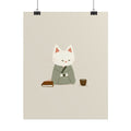 Zen Cat Poster – Minimalist Japanese Tea & Book Wall Art