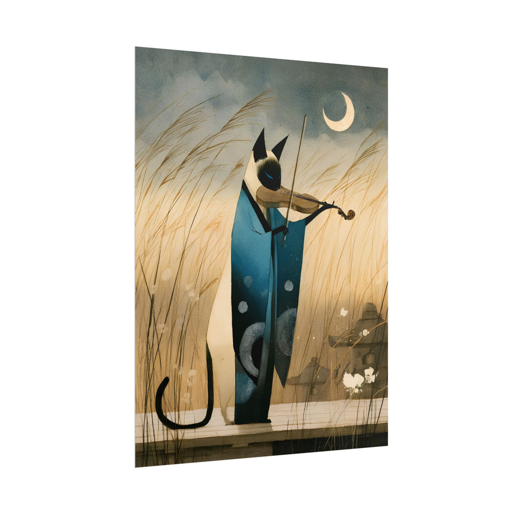 Cat Violinist Poster — Surreal Moonlit Cat Art Print (Rolled Poster)