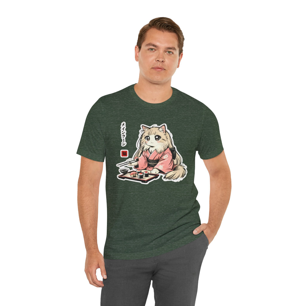 Sushi Lover Cat Shirt - Kawaii Kimono Tee, Maine Coon