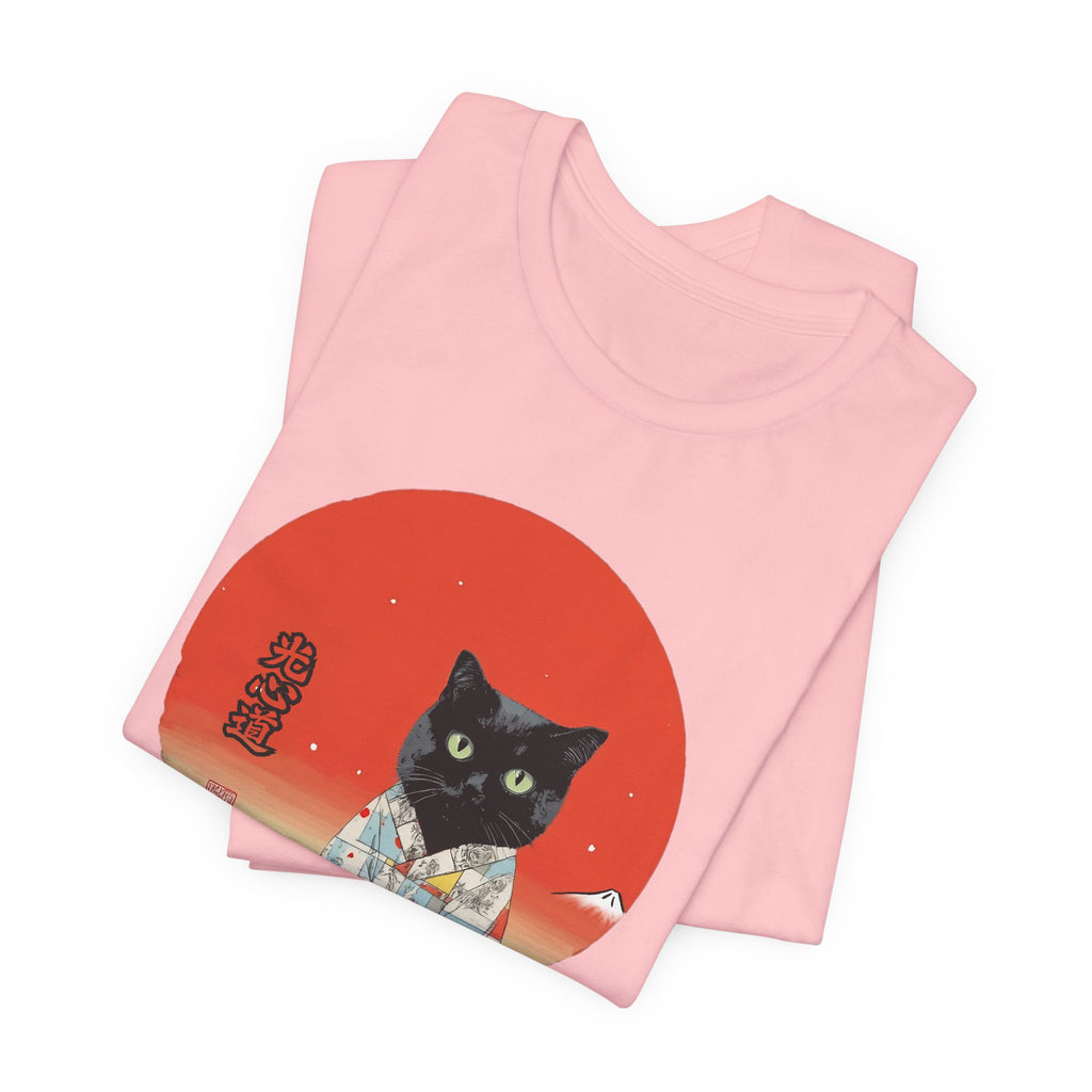 Black Cat Kimono Tee Shirt, Cute Cat Shirt, Unisex T-Shirt, Animal Lovers Gift, Japanese Style Clothing, Unique Cat Fashion