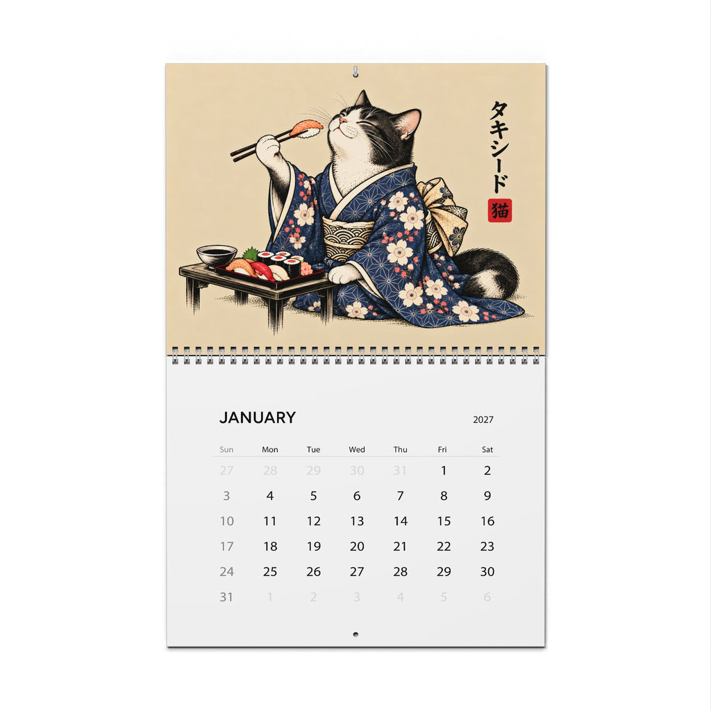 Japanese Cat Sushi Art Wall Calendar 2027