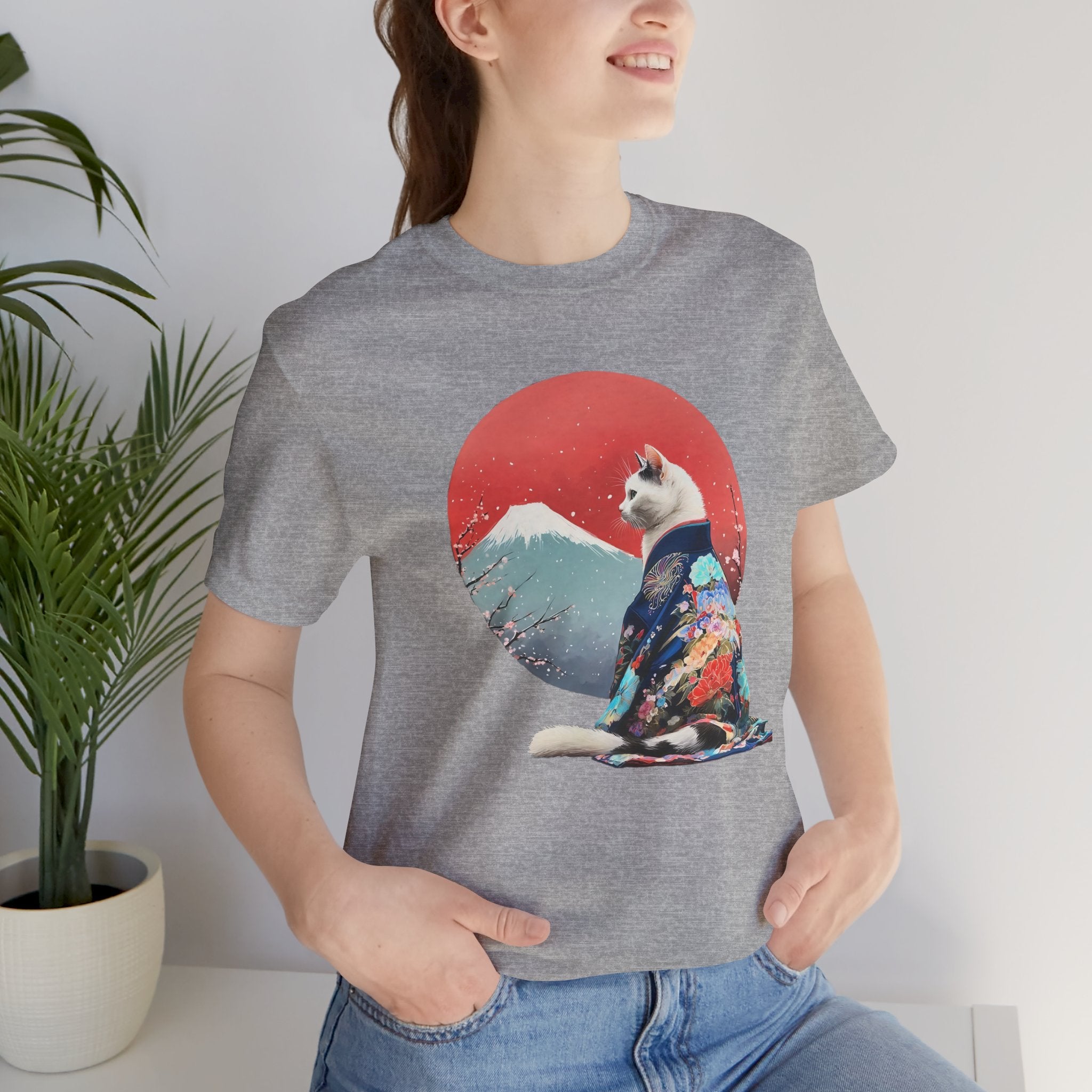 Kimono Cat with Red Sun T-Shirt | Unisex